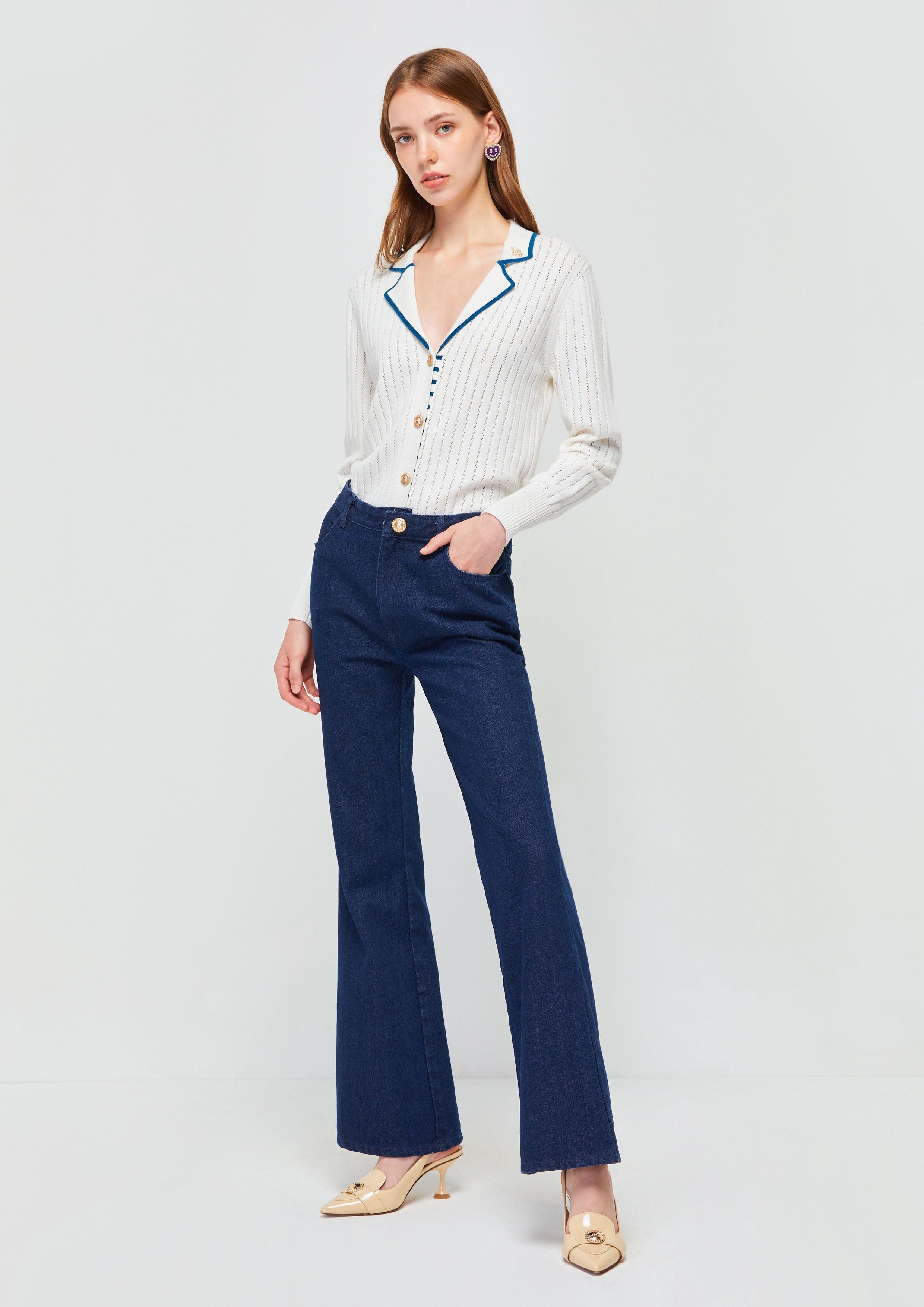 Parisian Chic Bootcut Denim Pants Blue