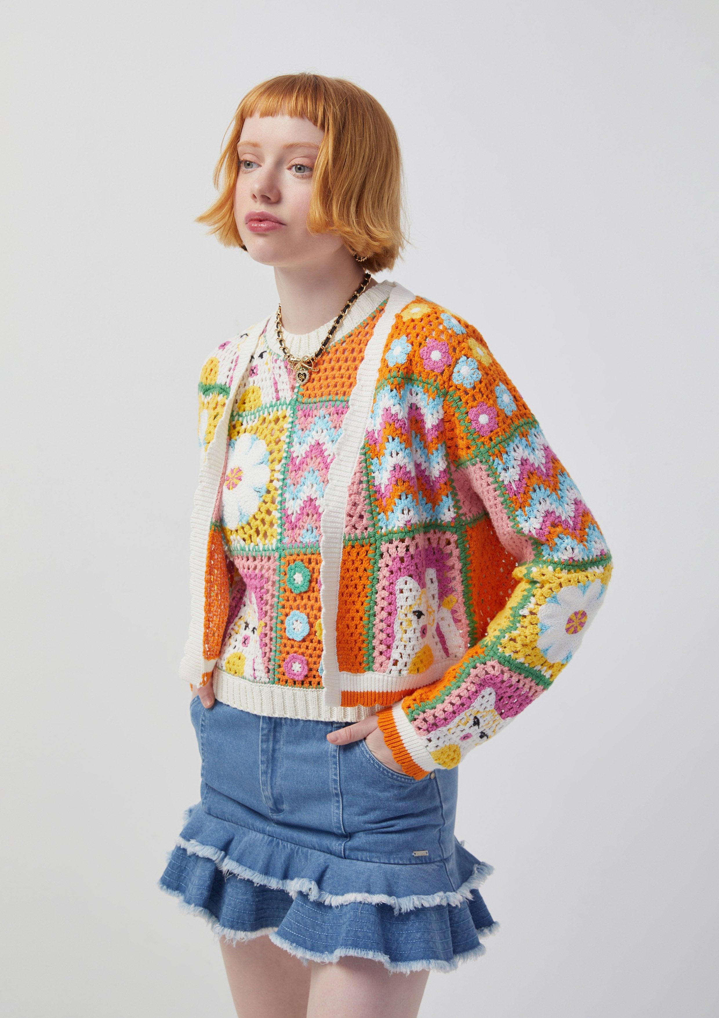 Nostalgia Chronicles Colorful Knit Cardigan Multi Color