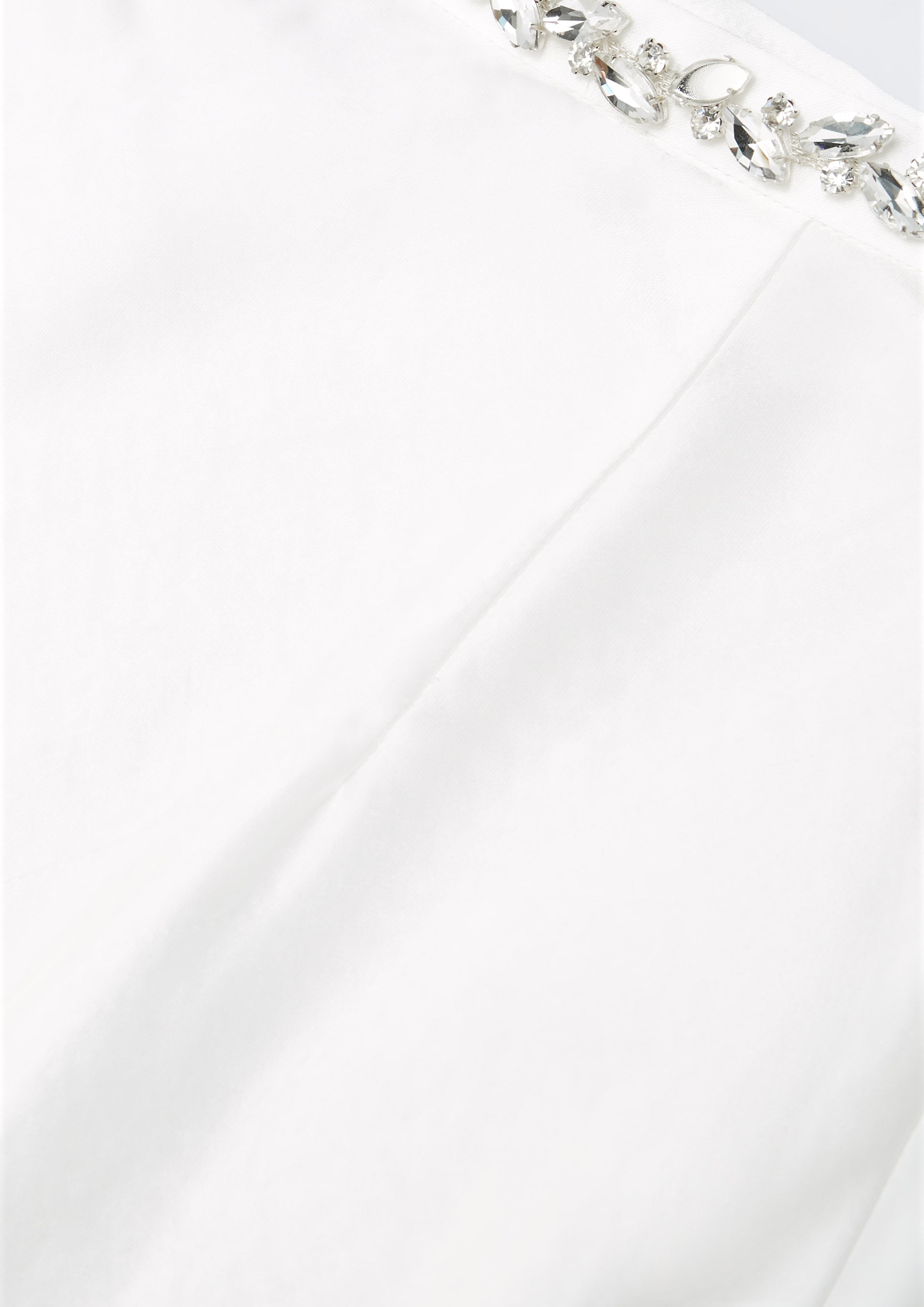 Crystal Waist Satin Skirt White