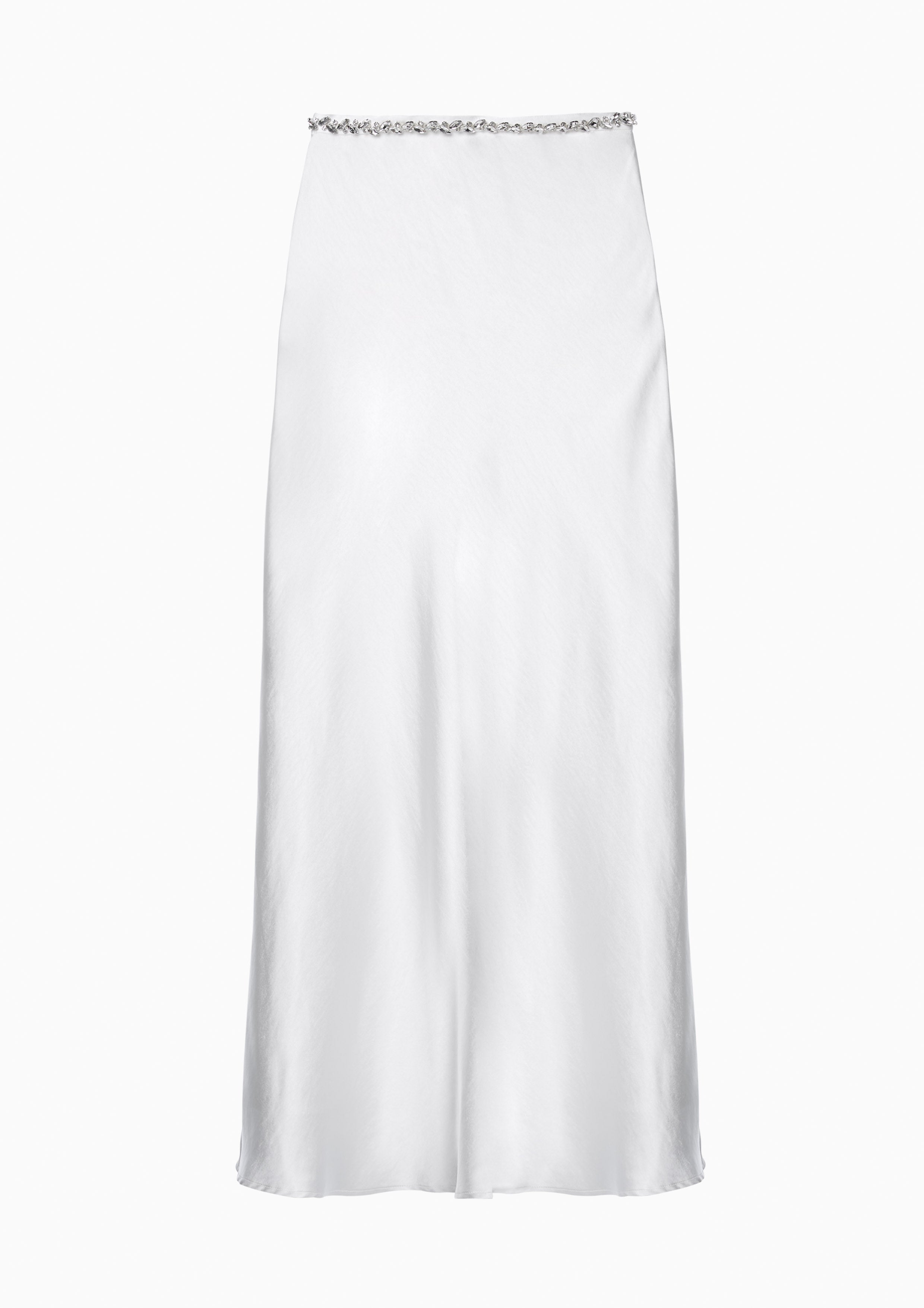 Crystal Waist Satin Skirt White