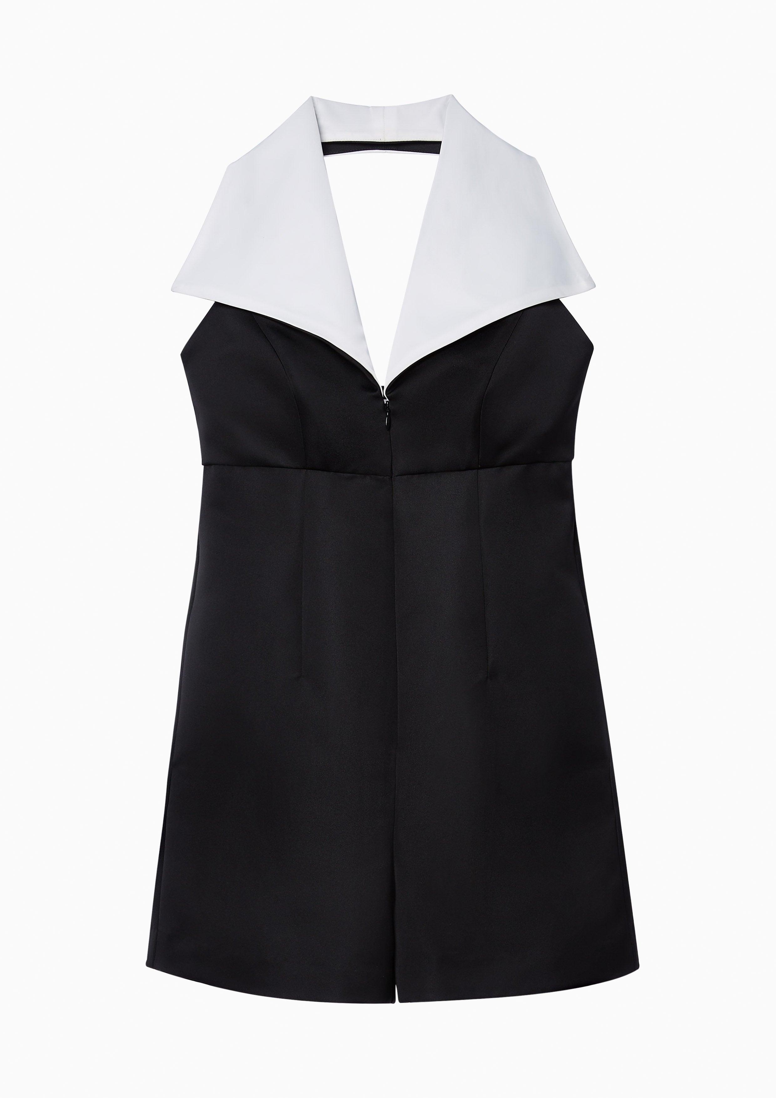 Lost In Museum Oversized Collar Sleeveless Romper Black