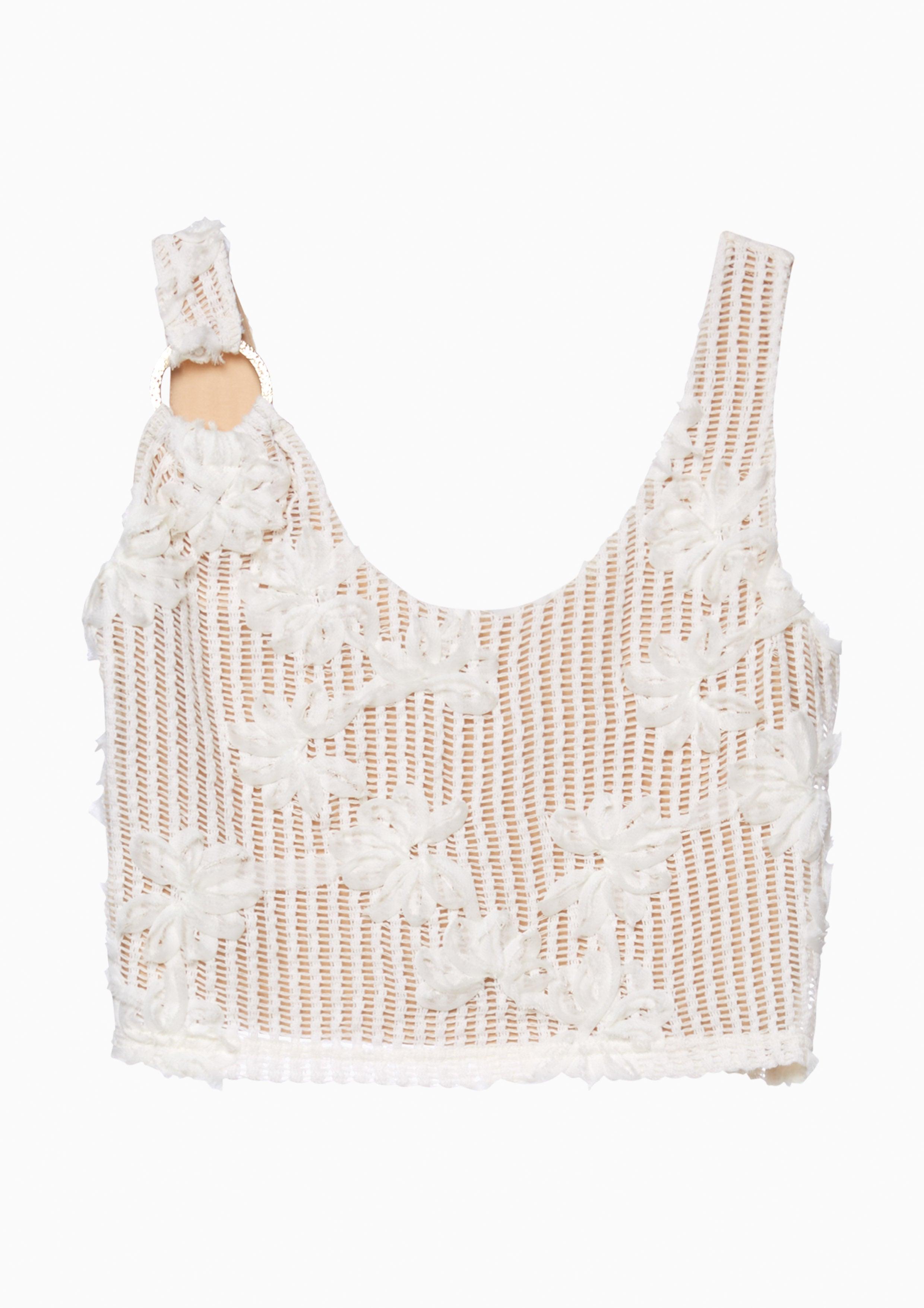 Femme Power Floral Mesh Cropped Top Beige