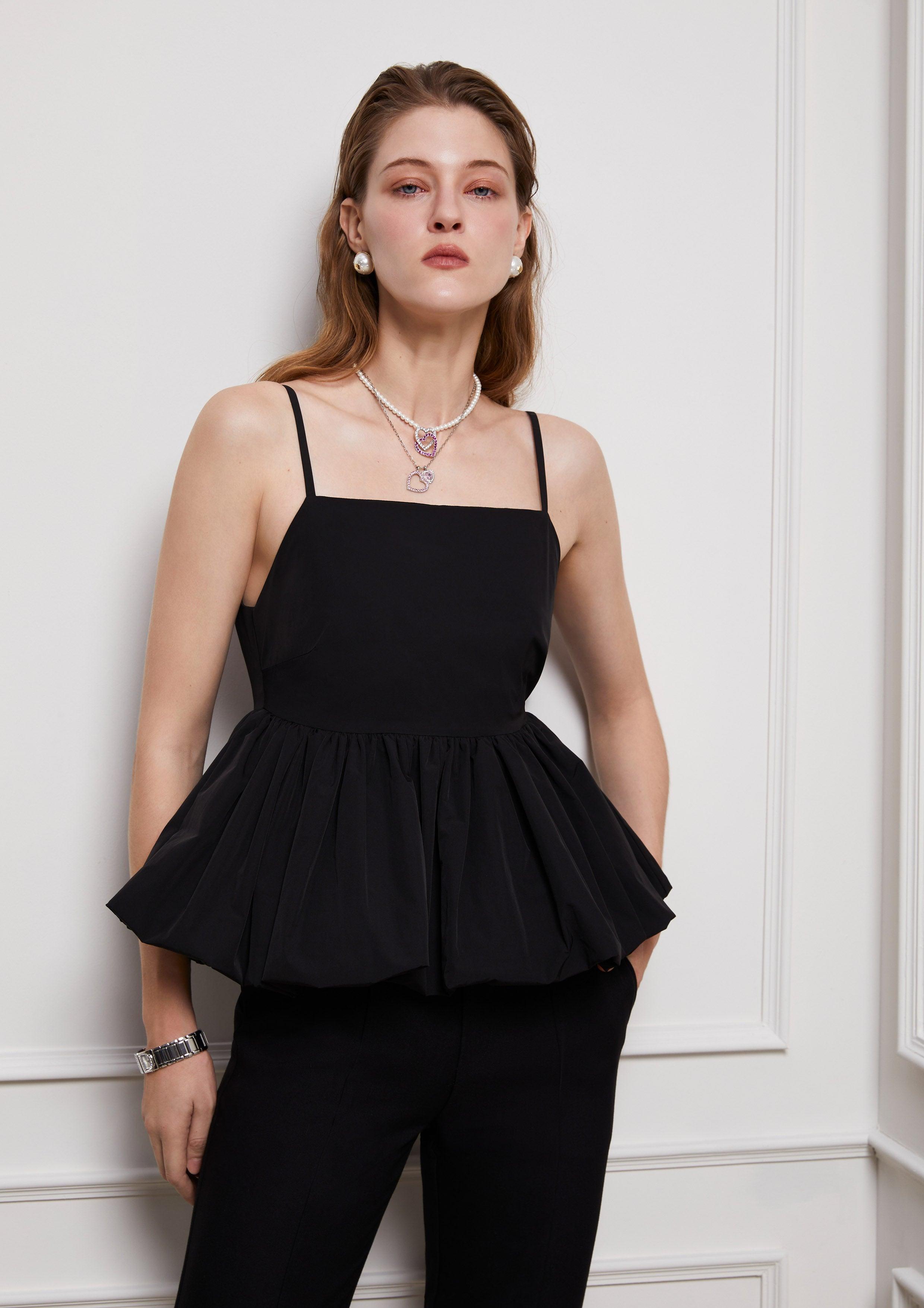 Lost In Museum Balloon Hem Top Black