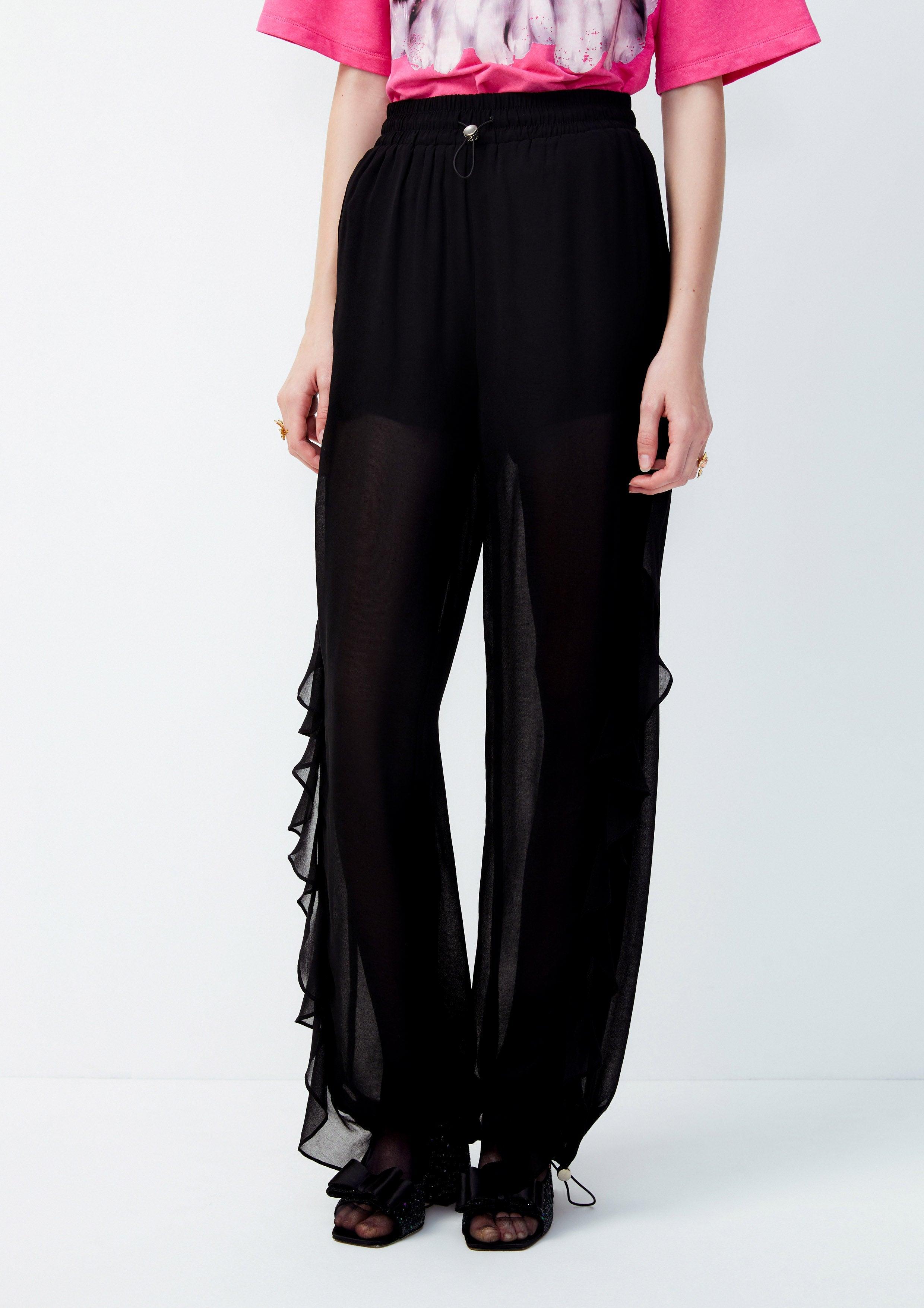 Lost in Museum Ruffle Sheer Leg Trousers Black