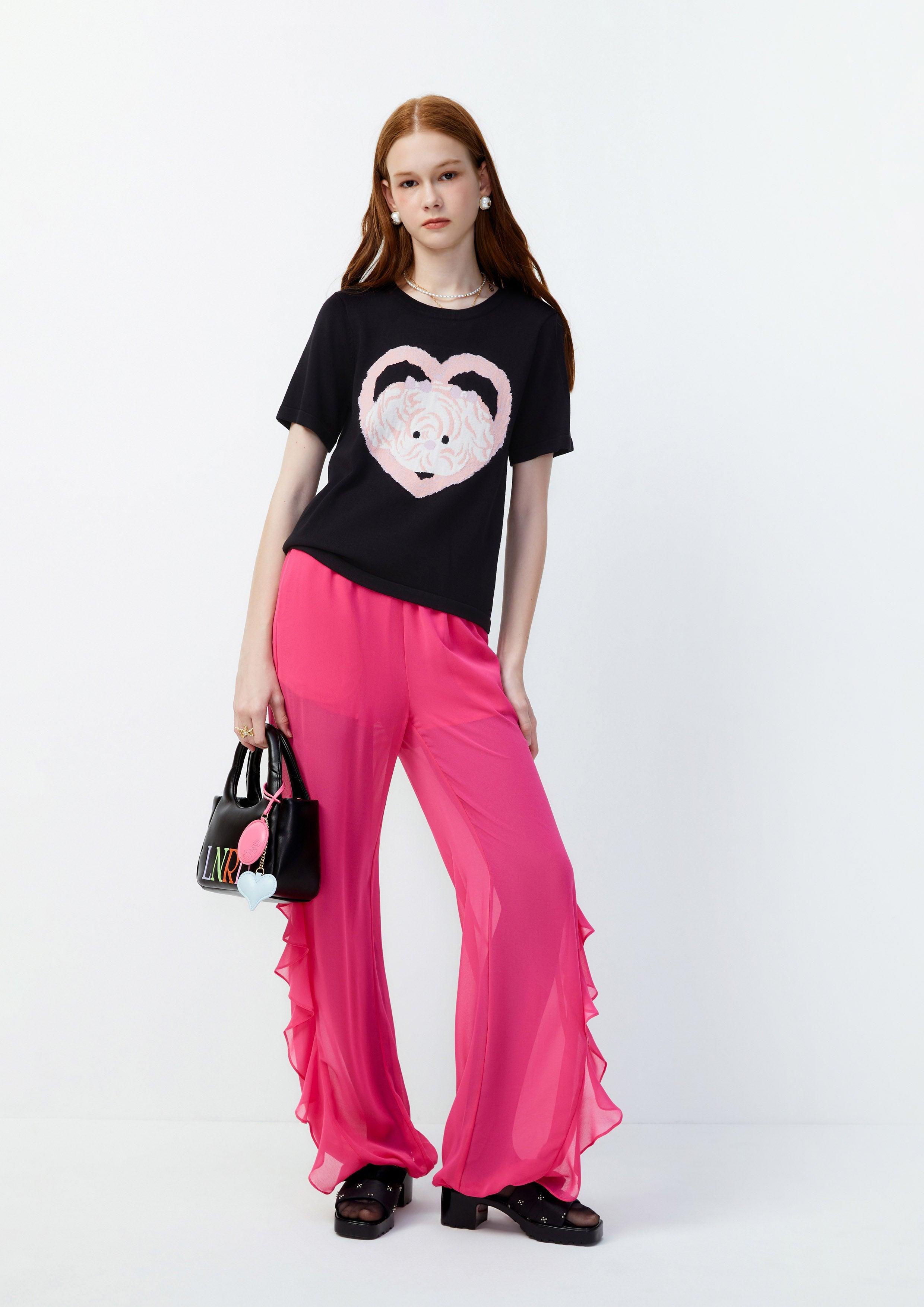 Lost in Museum Ruffle Sheer Leg Trousers Pink