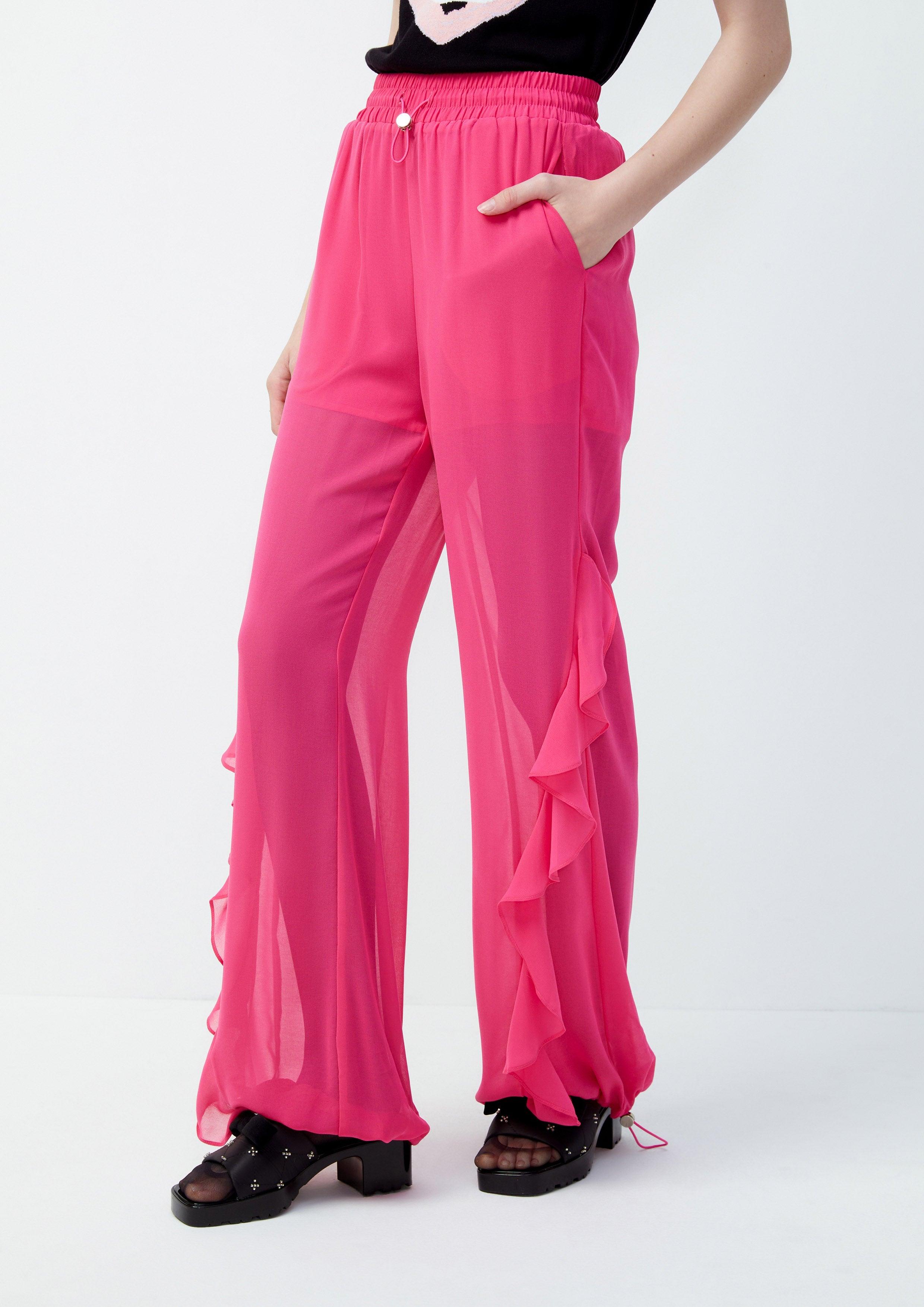 Lost in Museum Ruffle Sheer Leg Trousers Pink