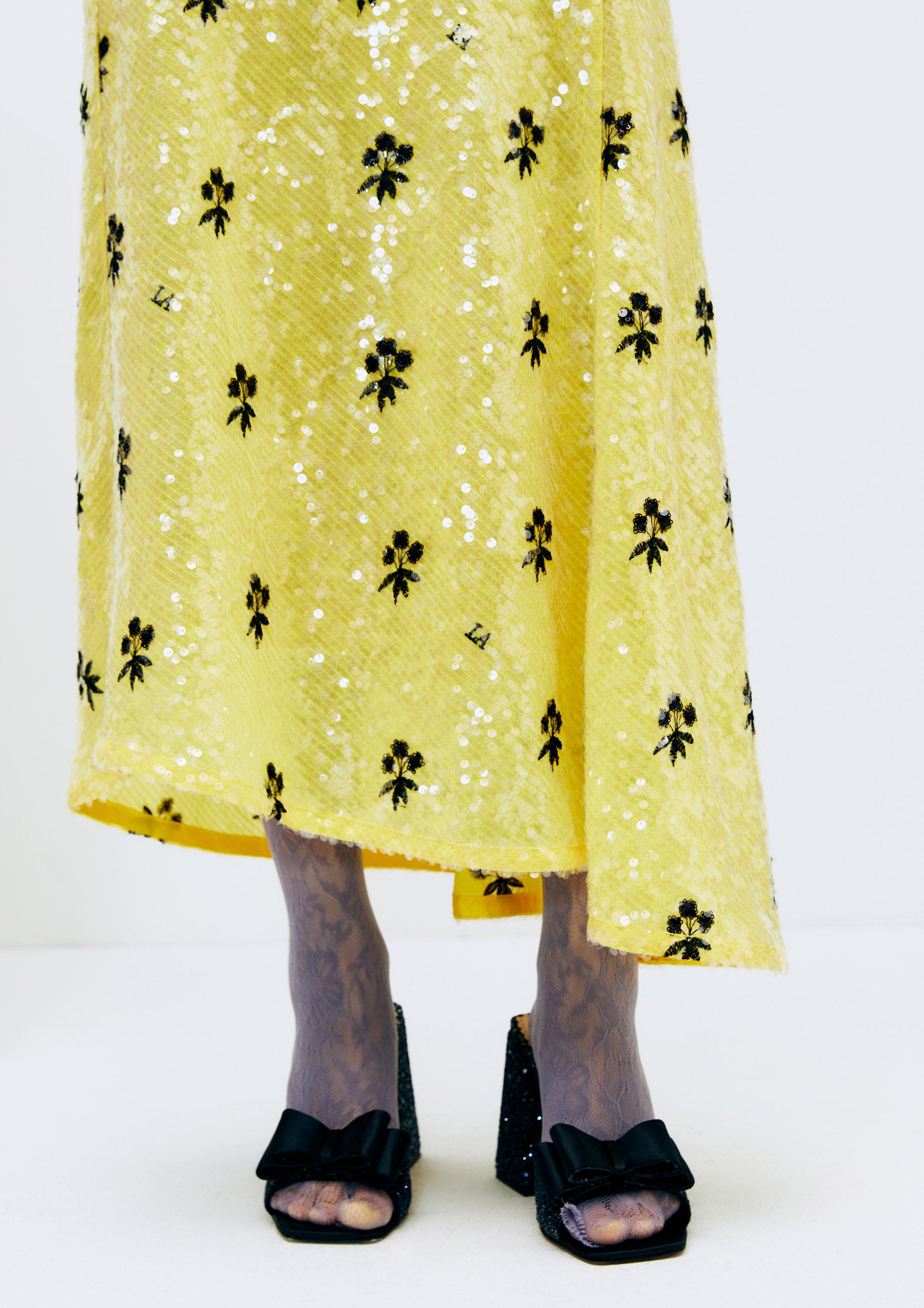 Lost in Museum Sequin Asymmetrical Skirt Yellow