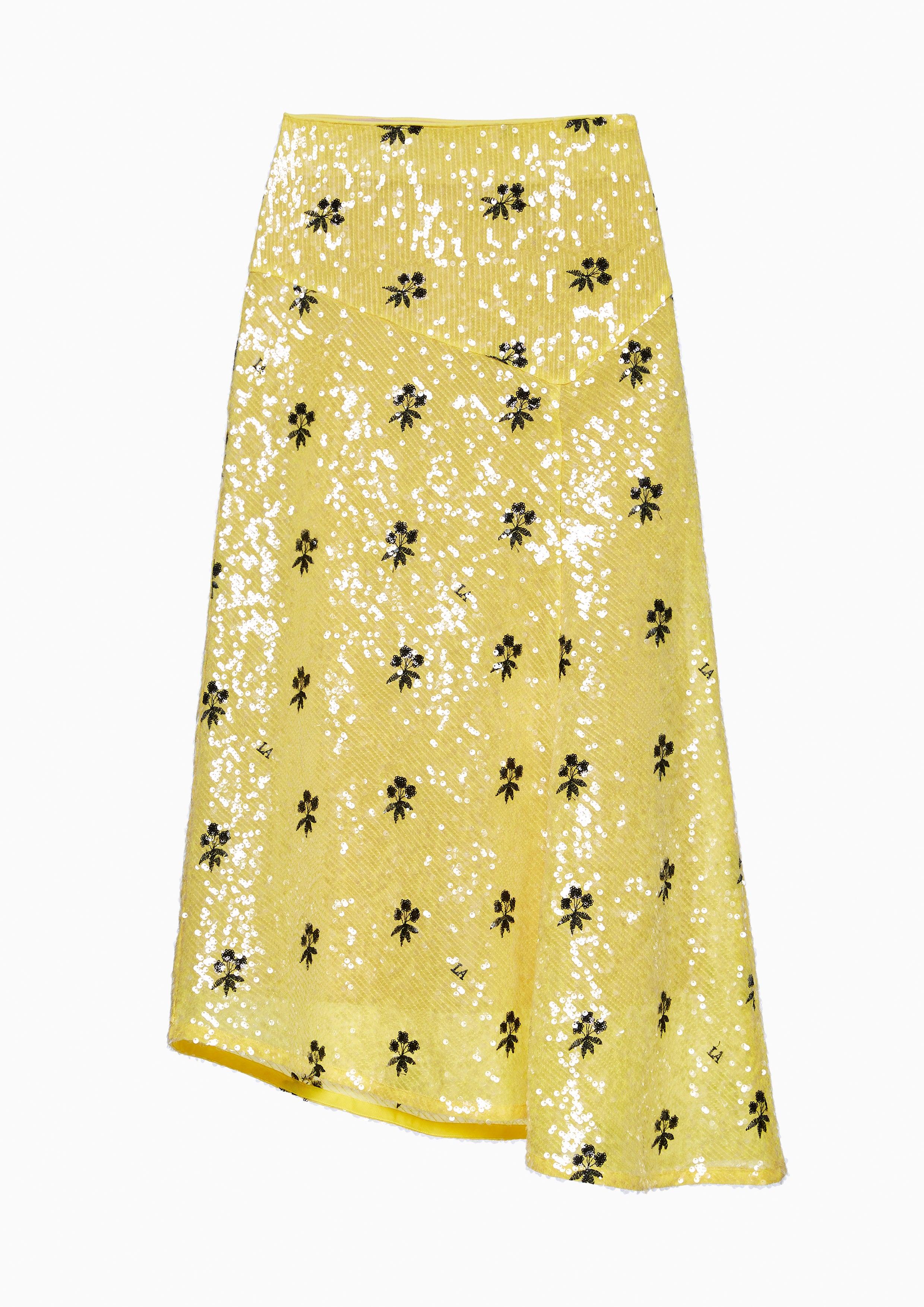 Lost in Museum Sequin Asymmetrical Skirt Yellow