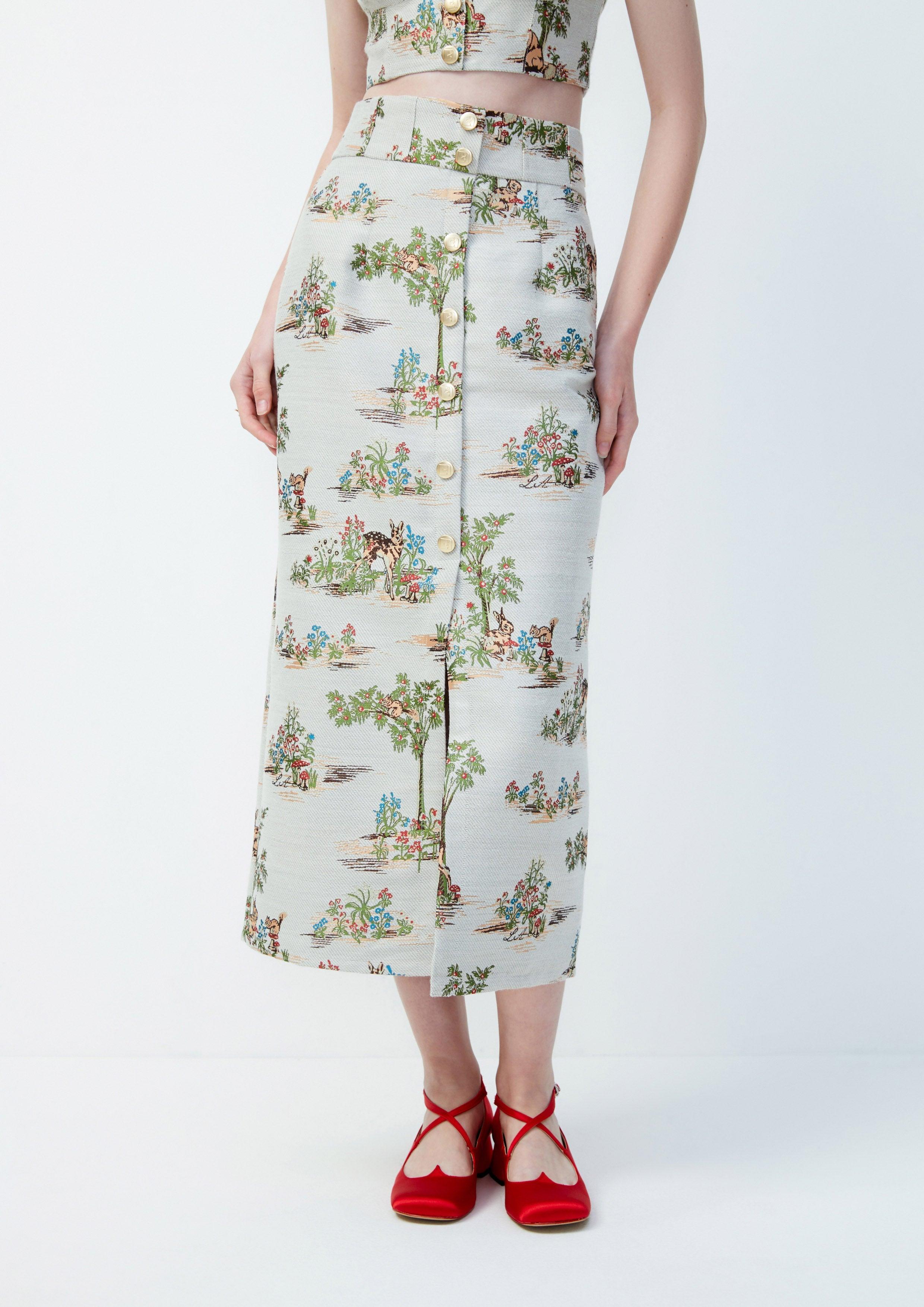 Lost in Museum Print Pencil Skirt Multi Color