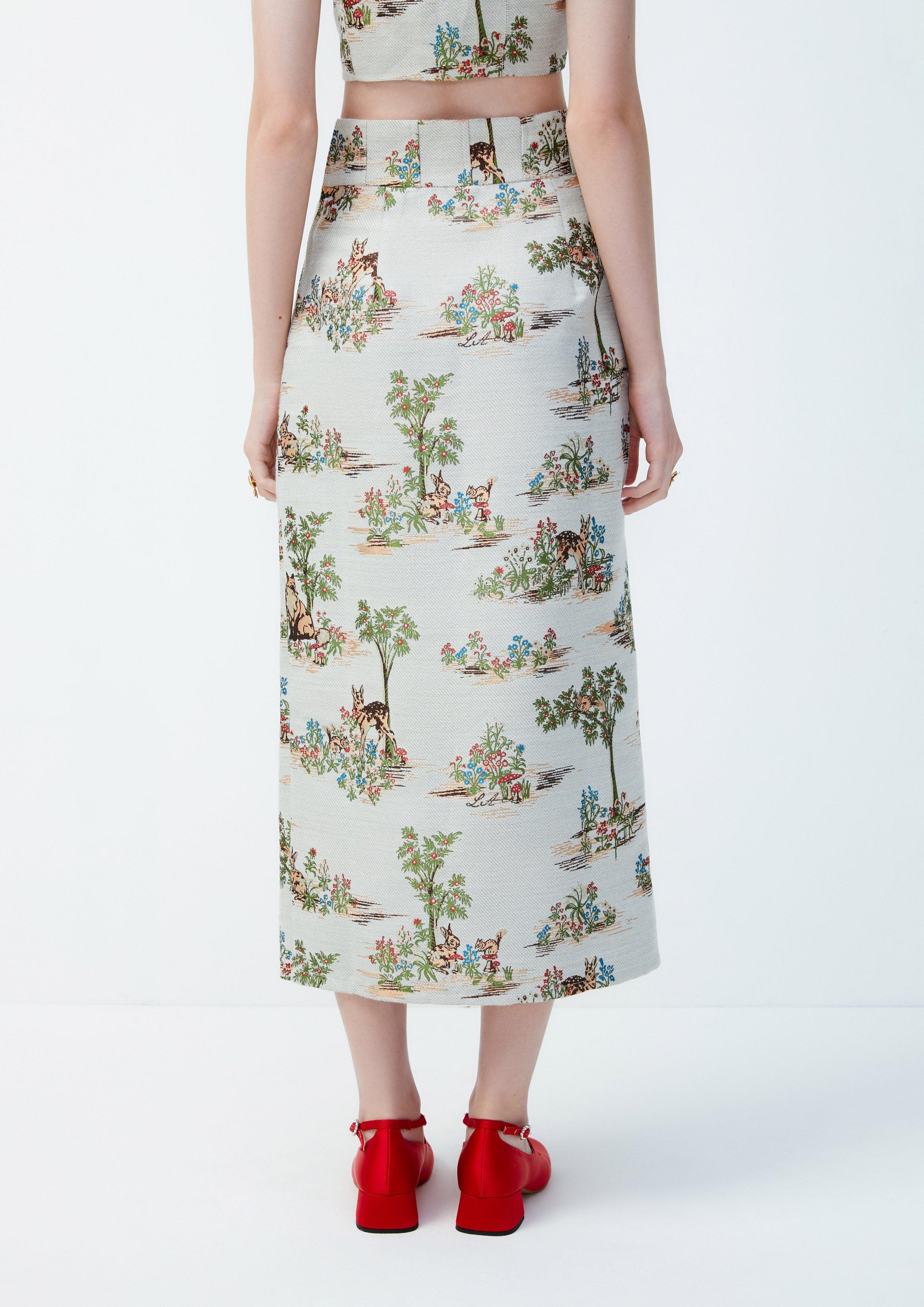 Lost in Museum Print Pencil Skirt Multi Color