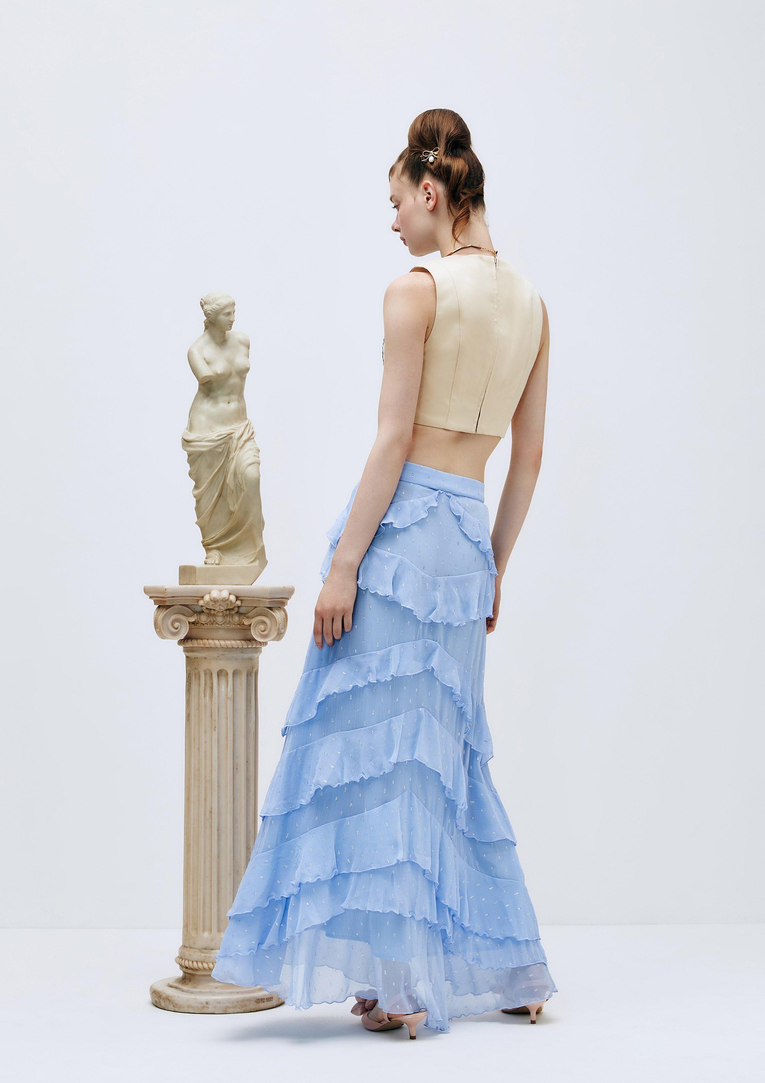 Lost in Museum Layered Ruffled Maxi Skirt Blue