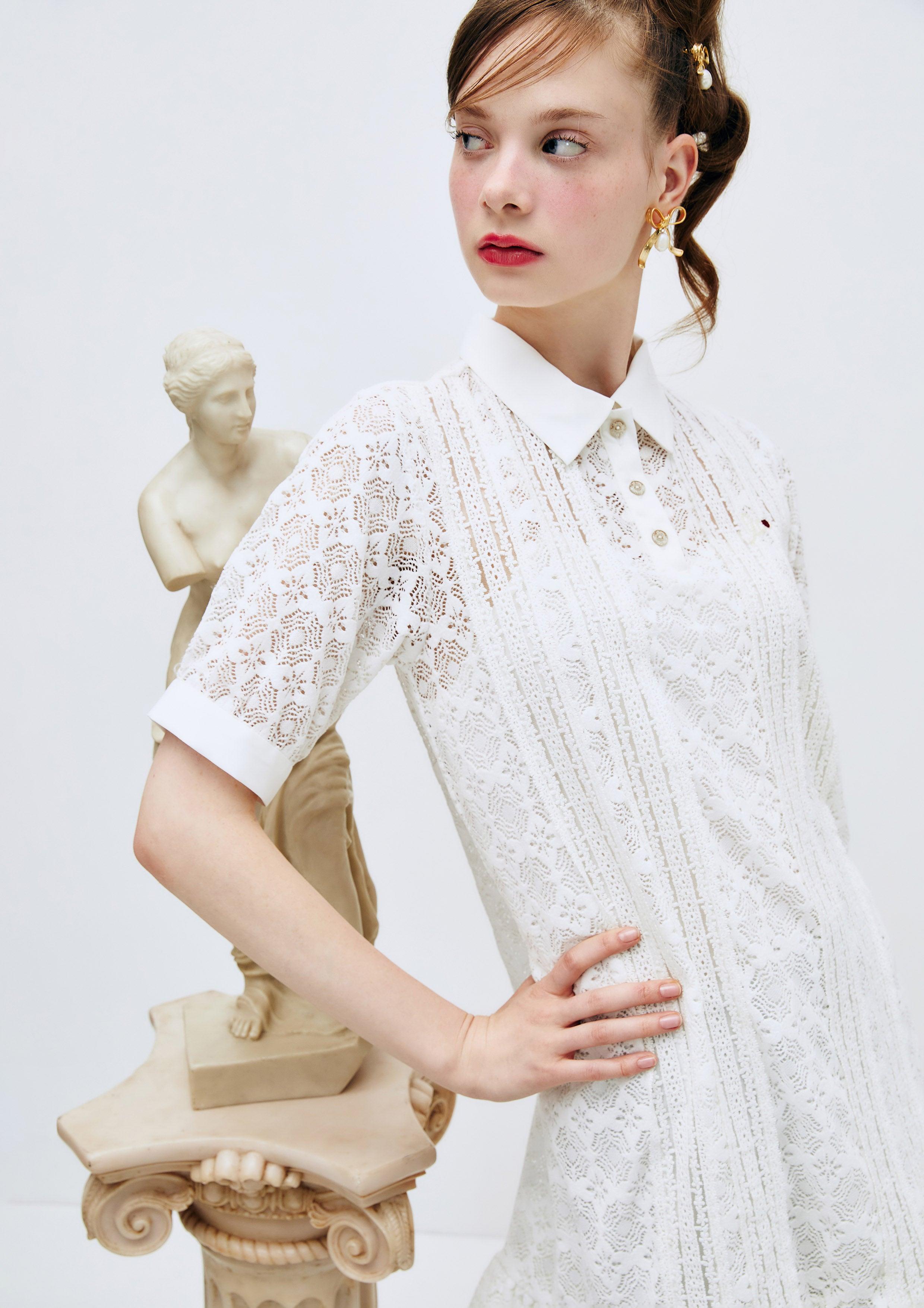 Lost in Museum Broderie Shirt Dress White