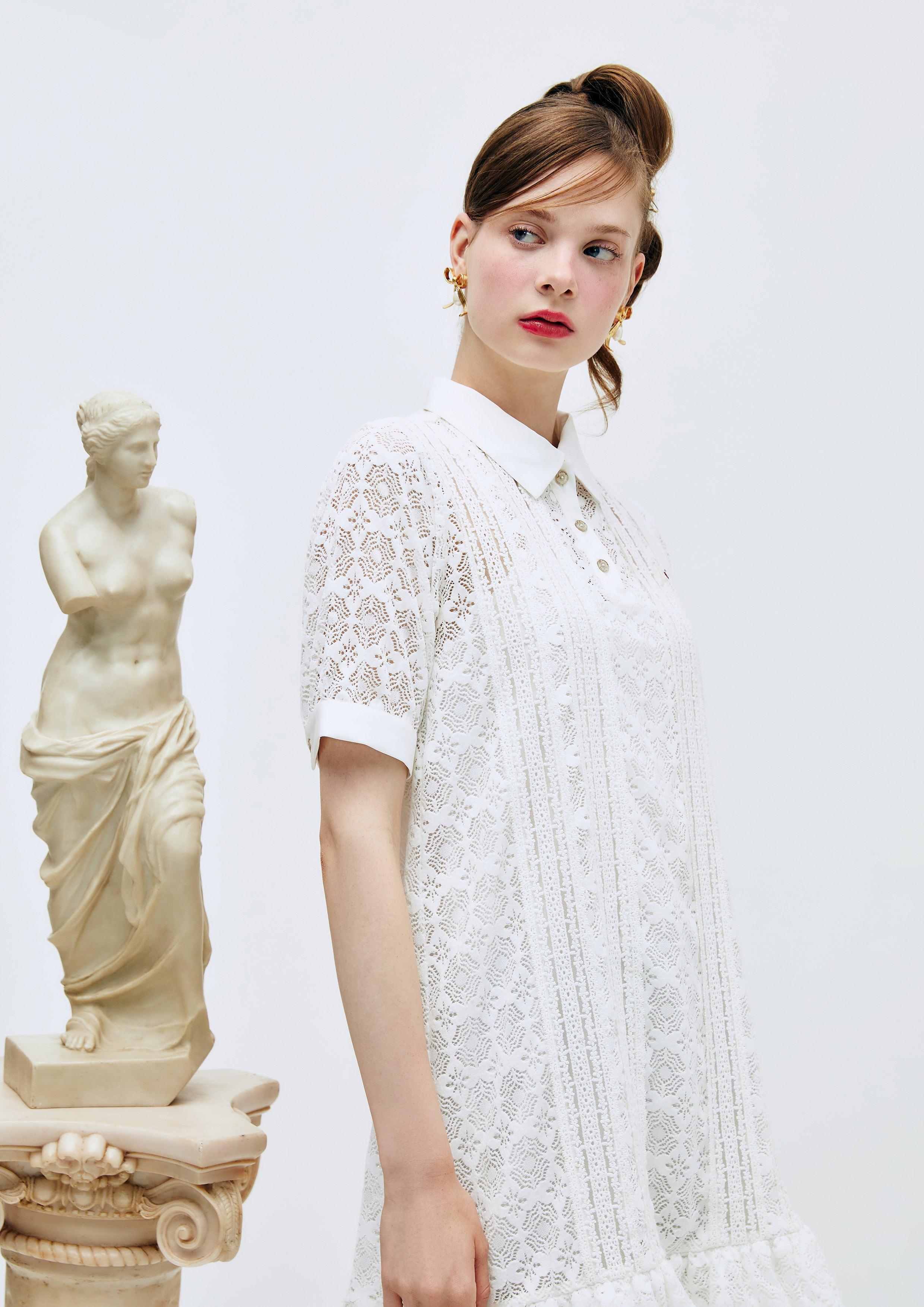 Lost in Museum Broderie Shirt Dress White