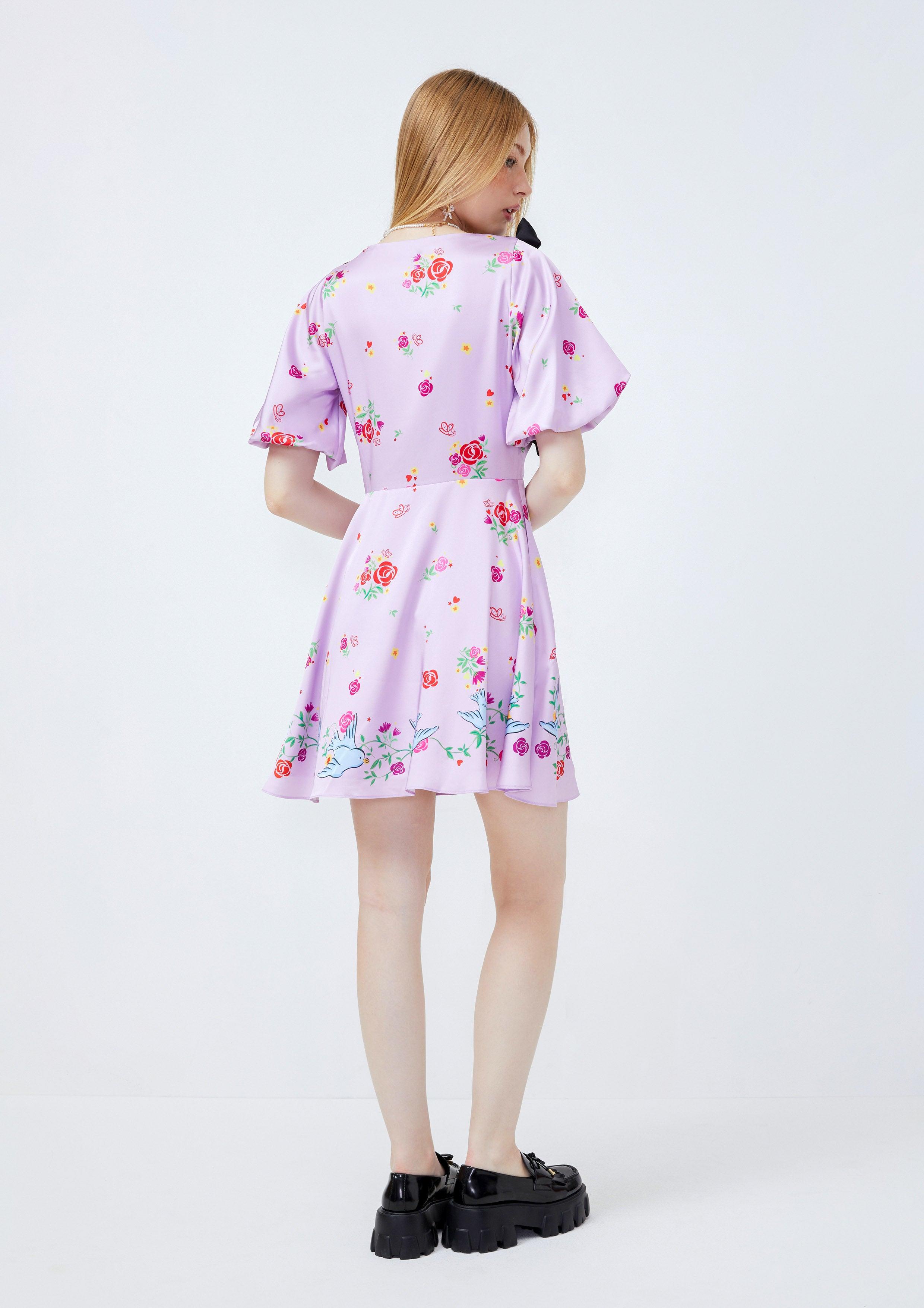 Lost in Museum Patio Rosa Puff-Sleeve Dress Purple