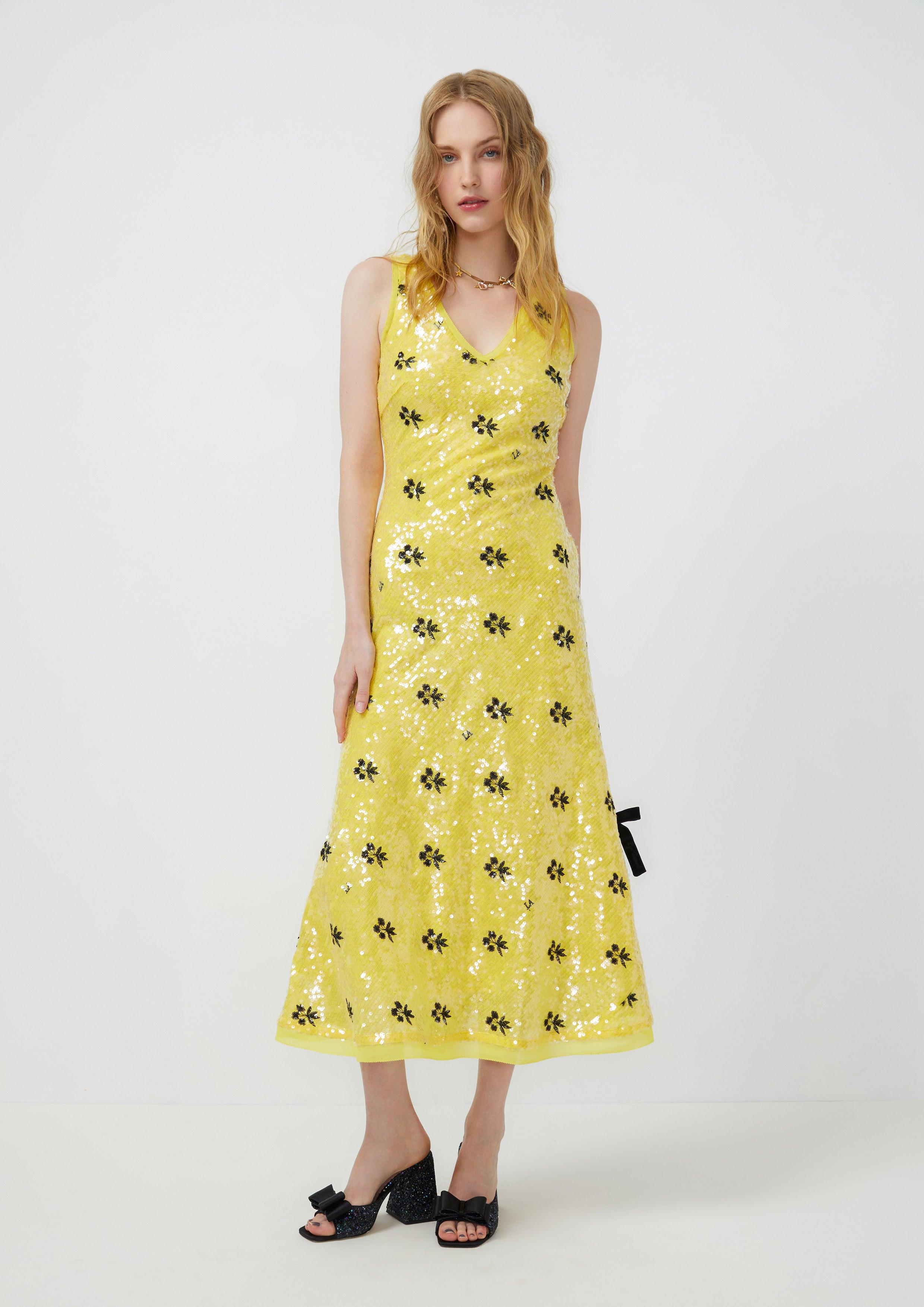 Lost in Museum Sequin Sleeveless Dress Yellow