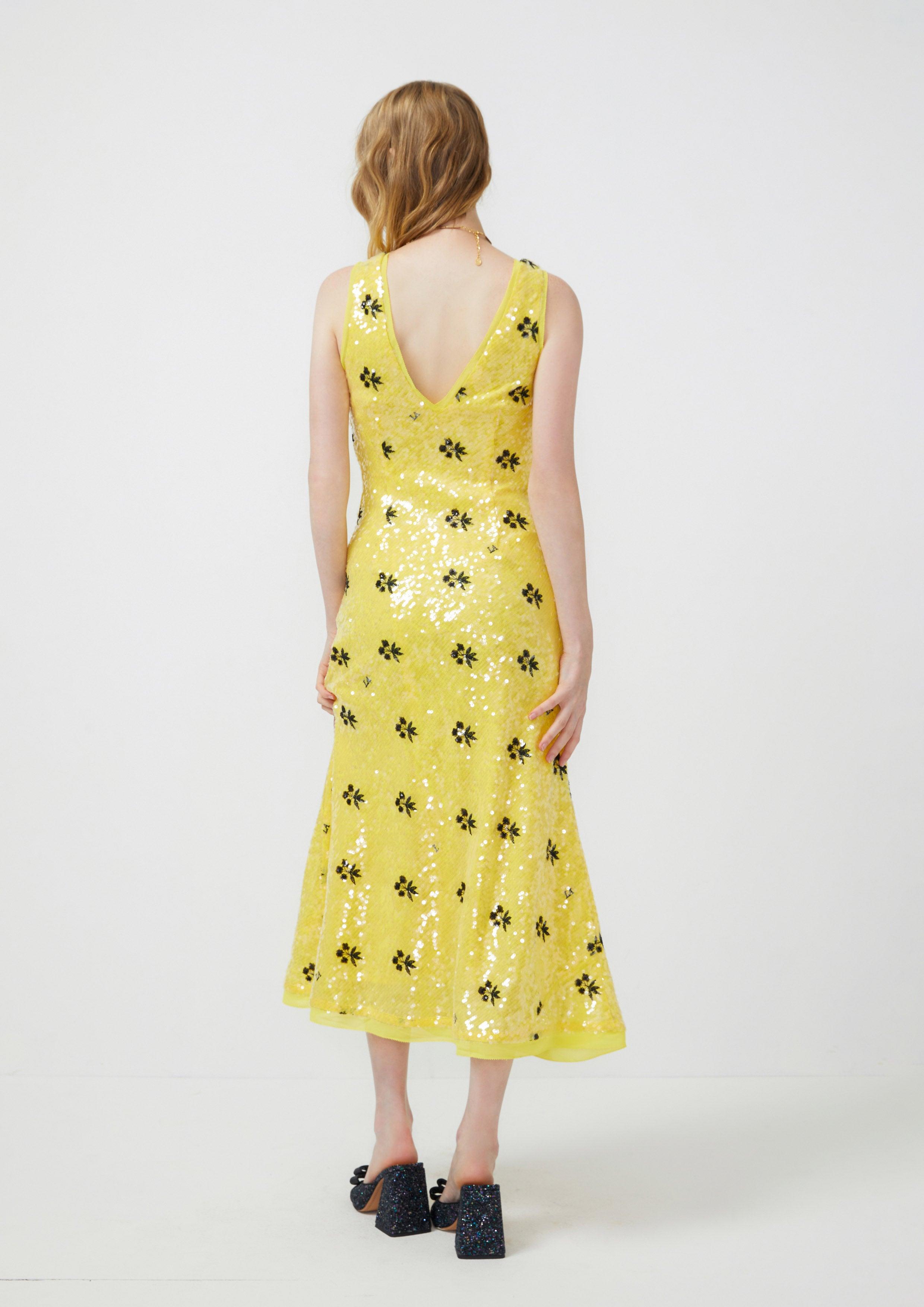 Lost in Museum Sequin Sleeveless Dress Yellow