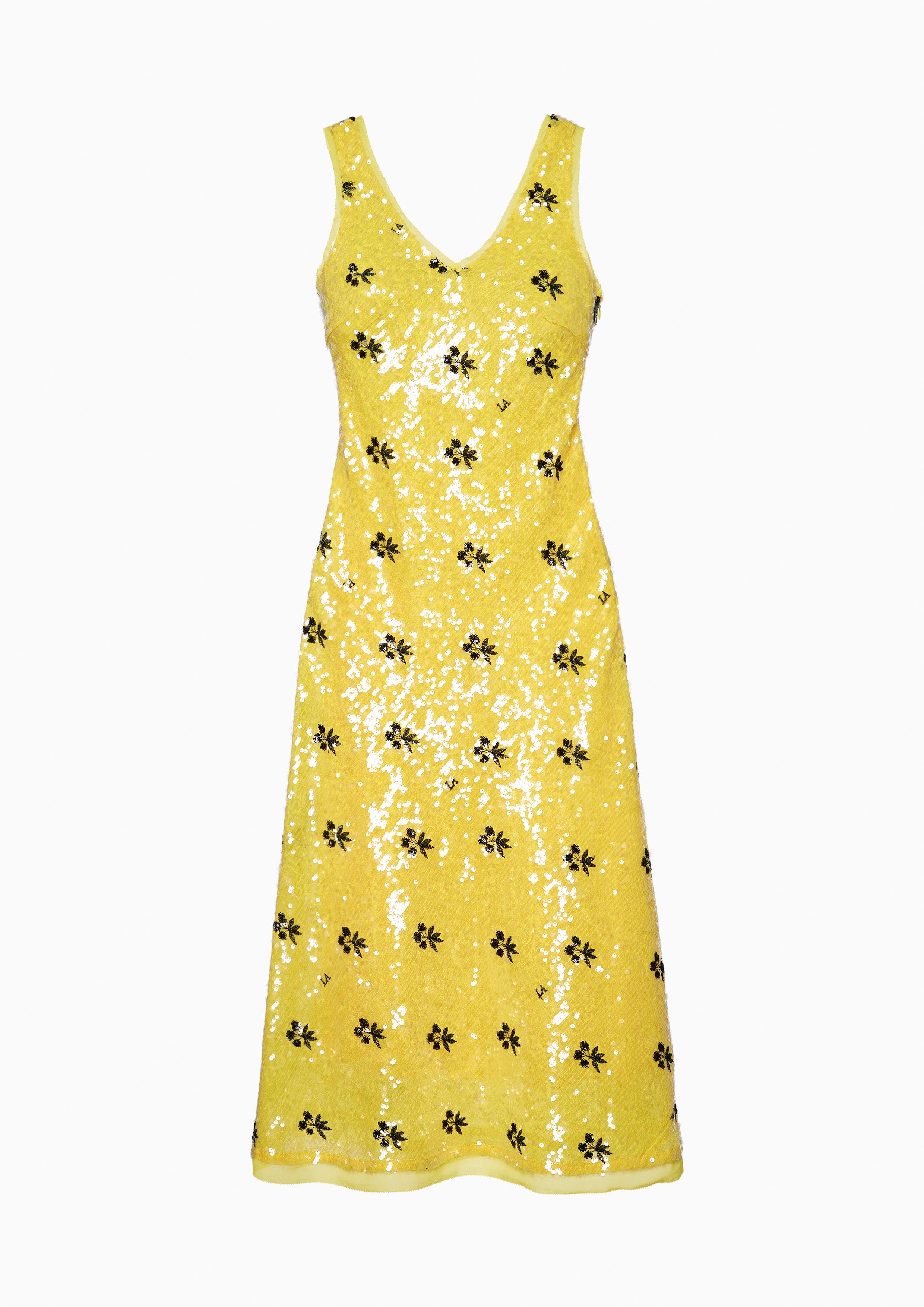 Lost in Museum Sequin Sleeveless Dress Yellow