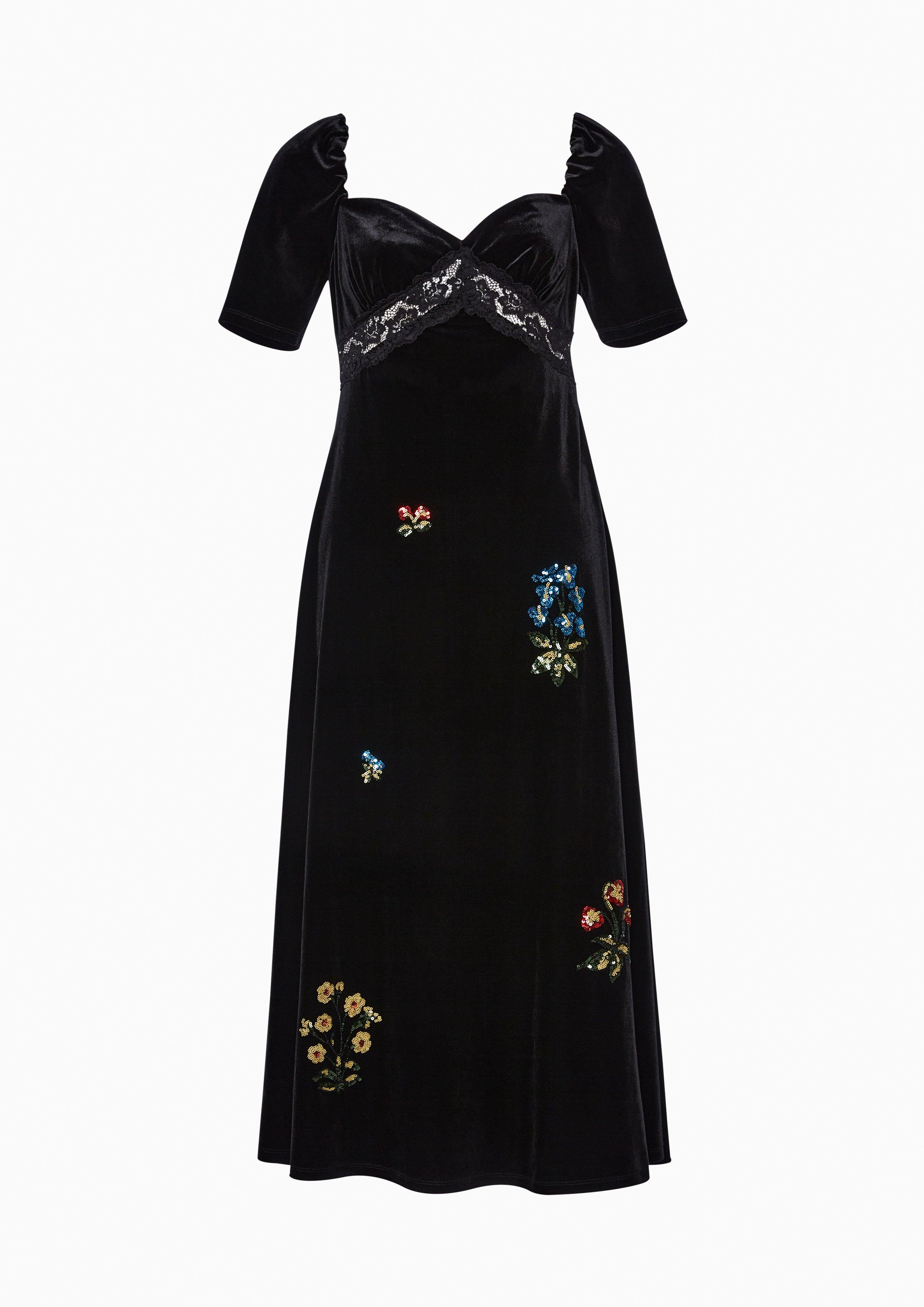 Lost in Museum Velvet With Floral Sequin Dress Black