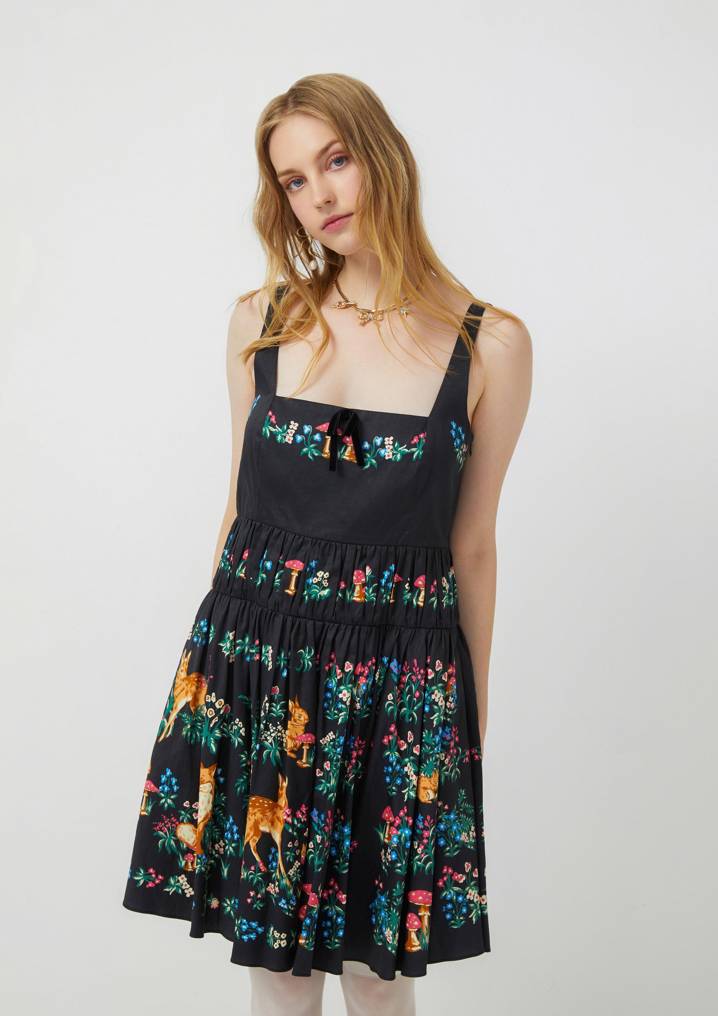 Lost In Museum Print Strap Mini Dress Printed Black