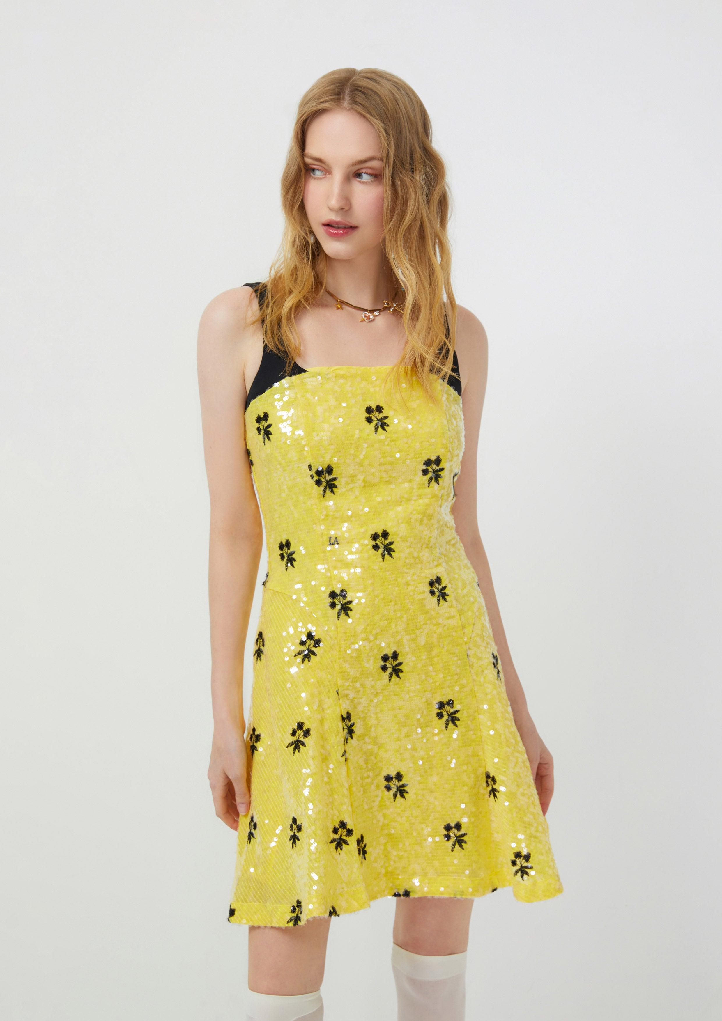 Lost in Museum Sequin Mini Dress Yellow