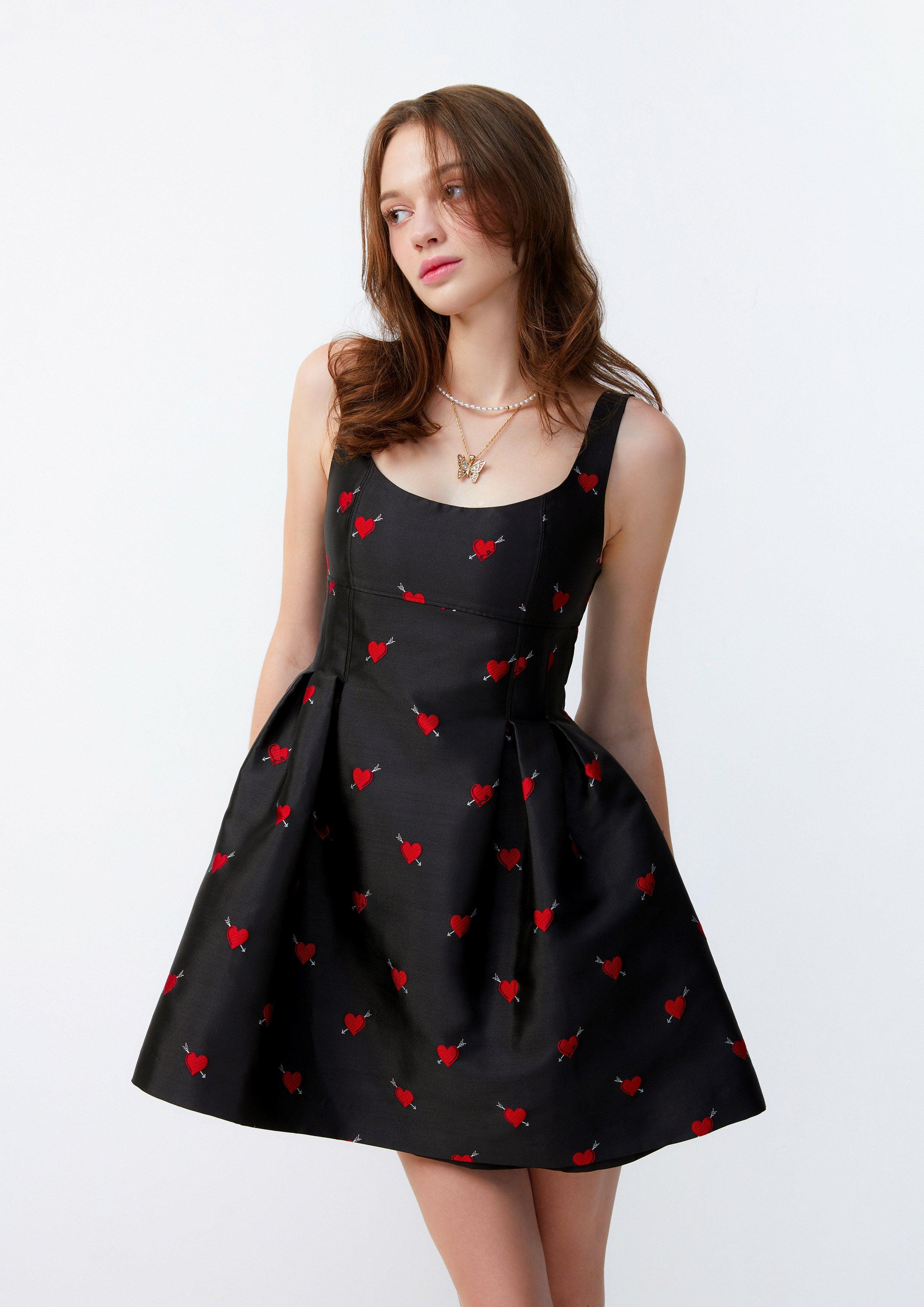 Lost in Museum Arrowed Heart Mini Dress Black