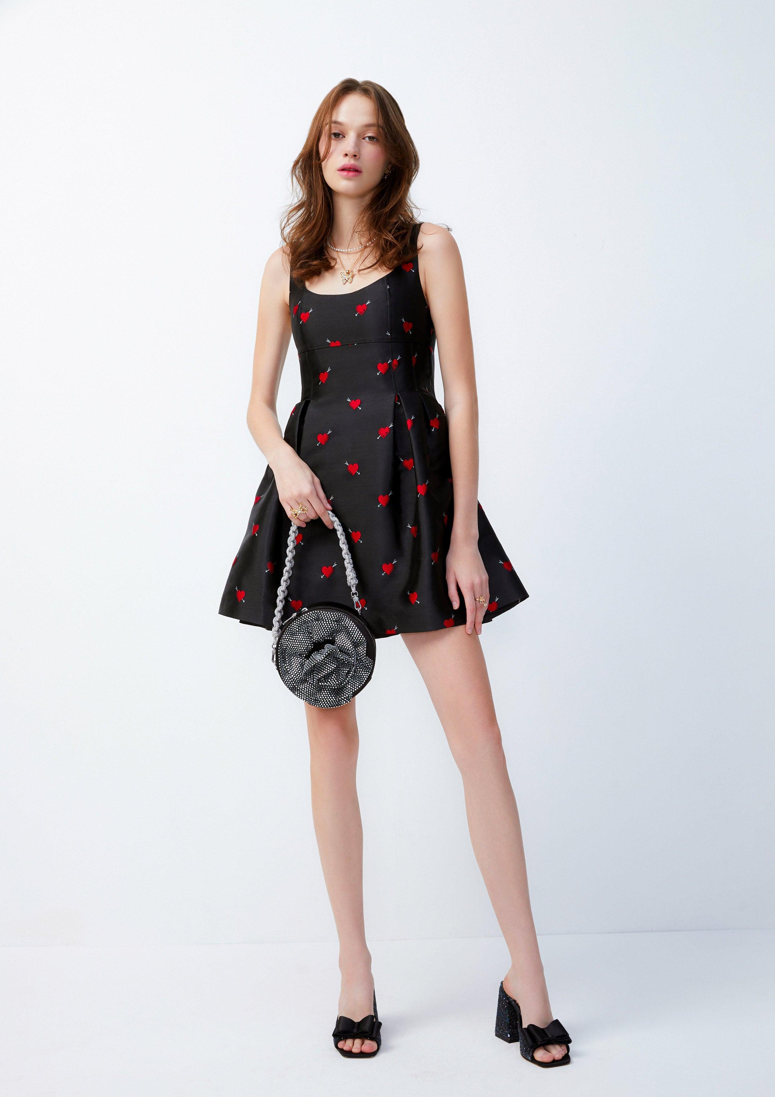 Lost in Museum Arrowed Heart Mini Dress Black