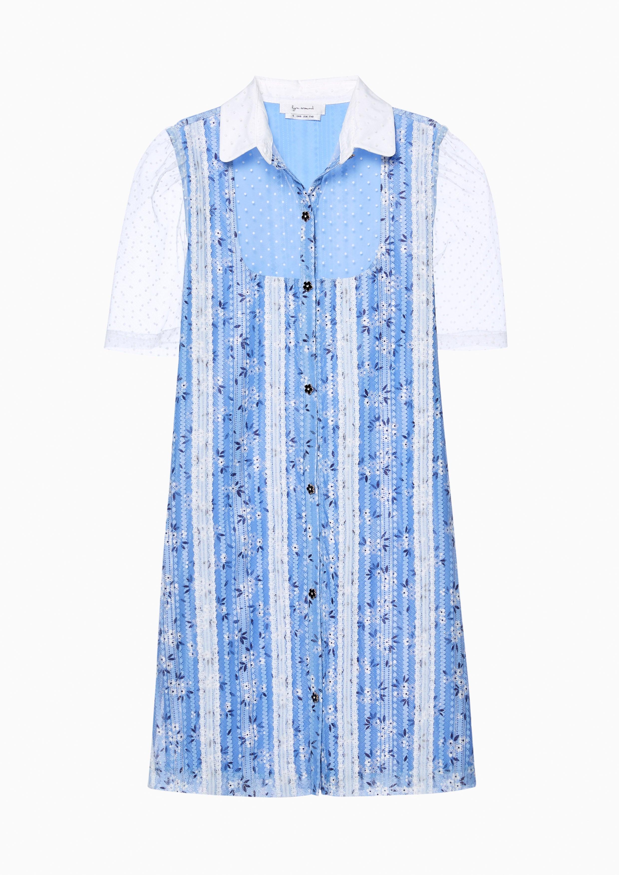 Lost in Museum Azure Mini Dress With Sheer Short Sleeves Blue