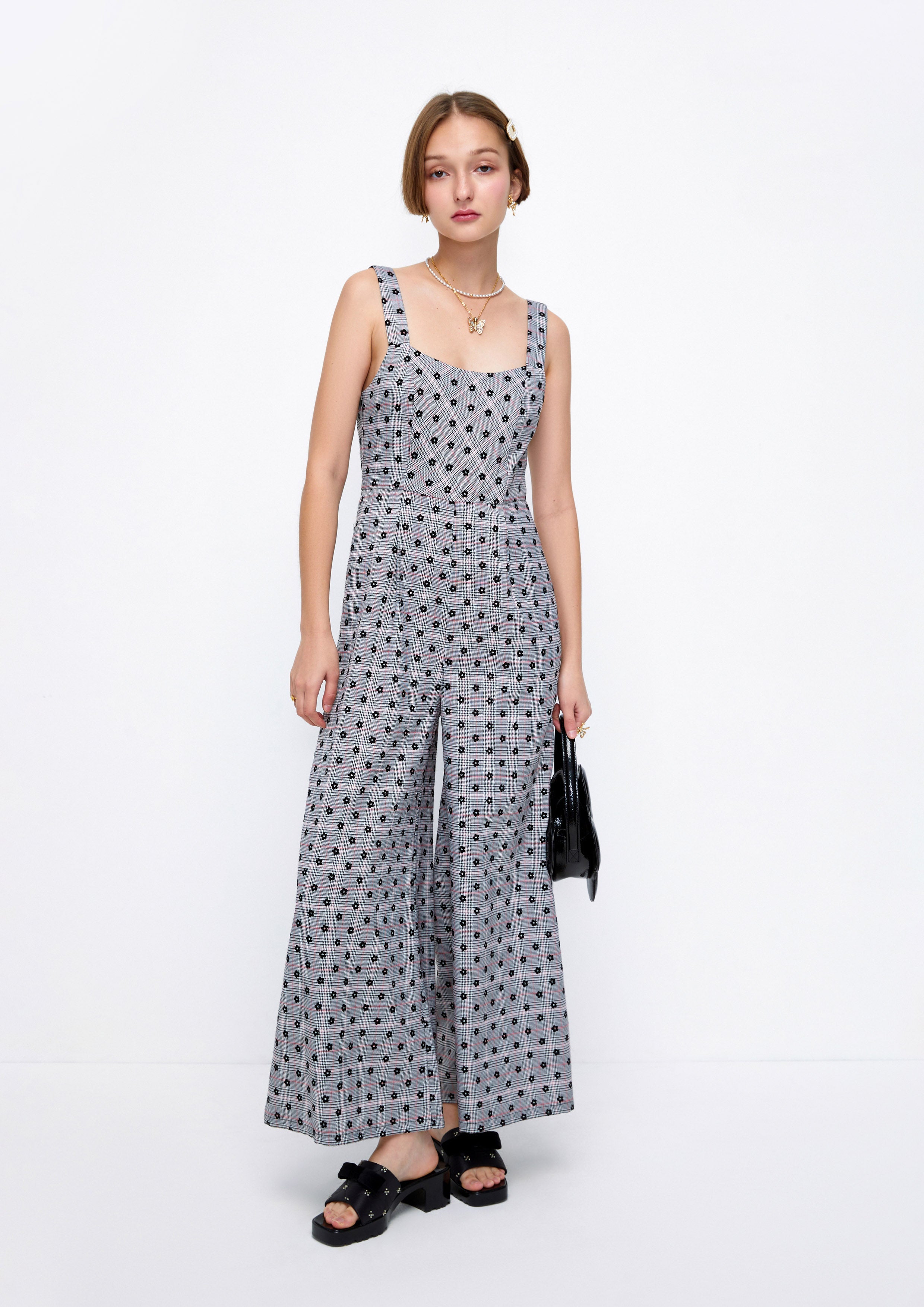 Plaid&Flower Monogram Sleeveless Jumpsuit Lost In Museum Collection