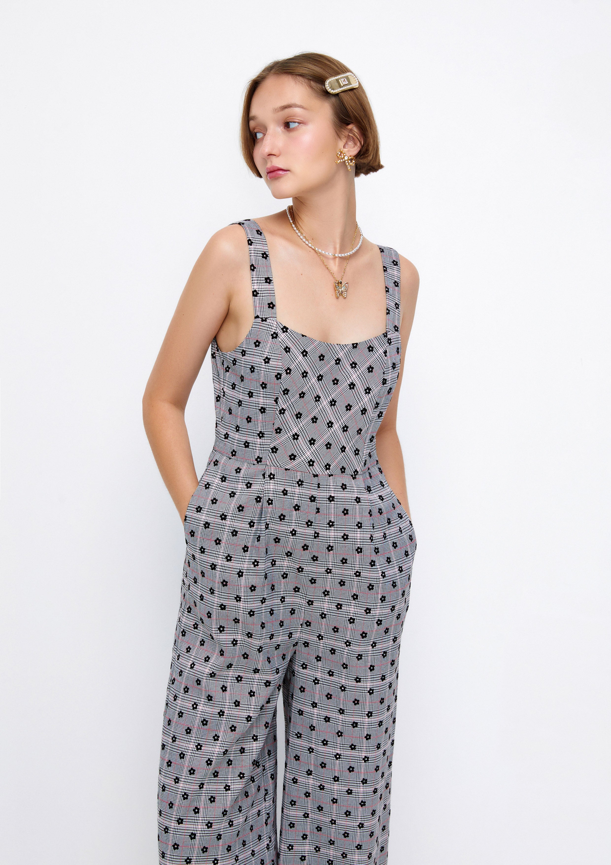 Plaid&Flower Monogram Sleeveless Jumpsuit Lost In Museum Collection