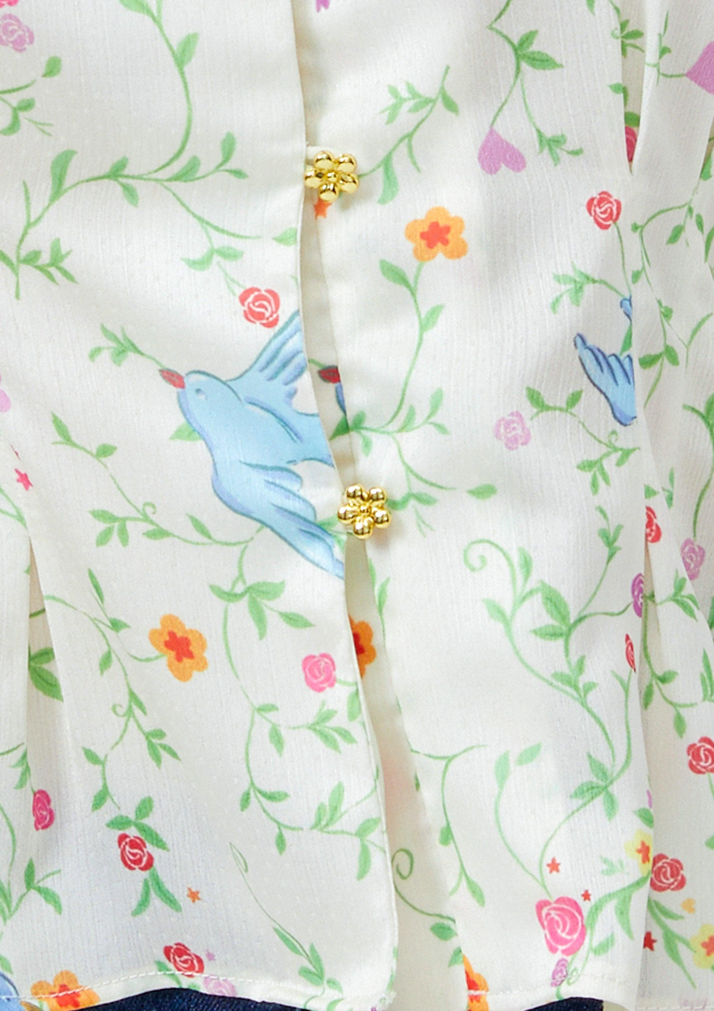 Lost in Museum Lady Blue Bird Monogram Blouse Yellow