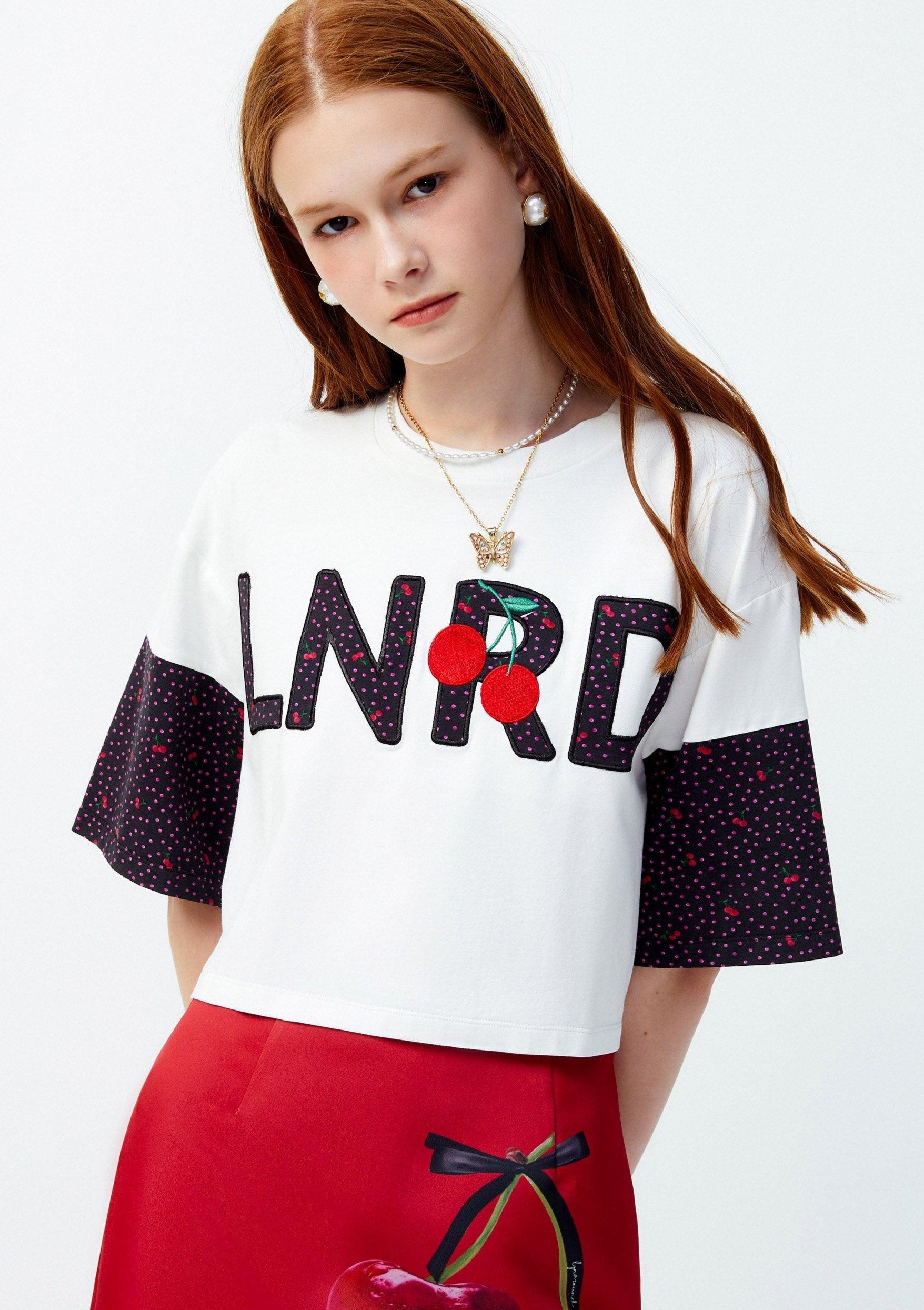 Lost in Museum Cherie Amour Polka-Dot Cropped T-Shirt Multi Color