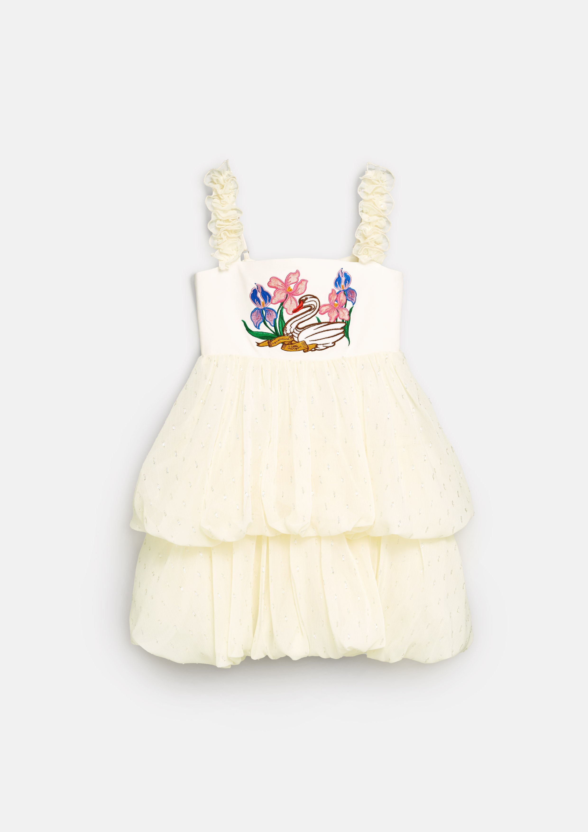 Swan and Floral Embroidered Ruffle Dress For Girls Lost In Museum Collection