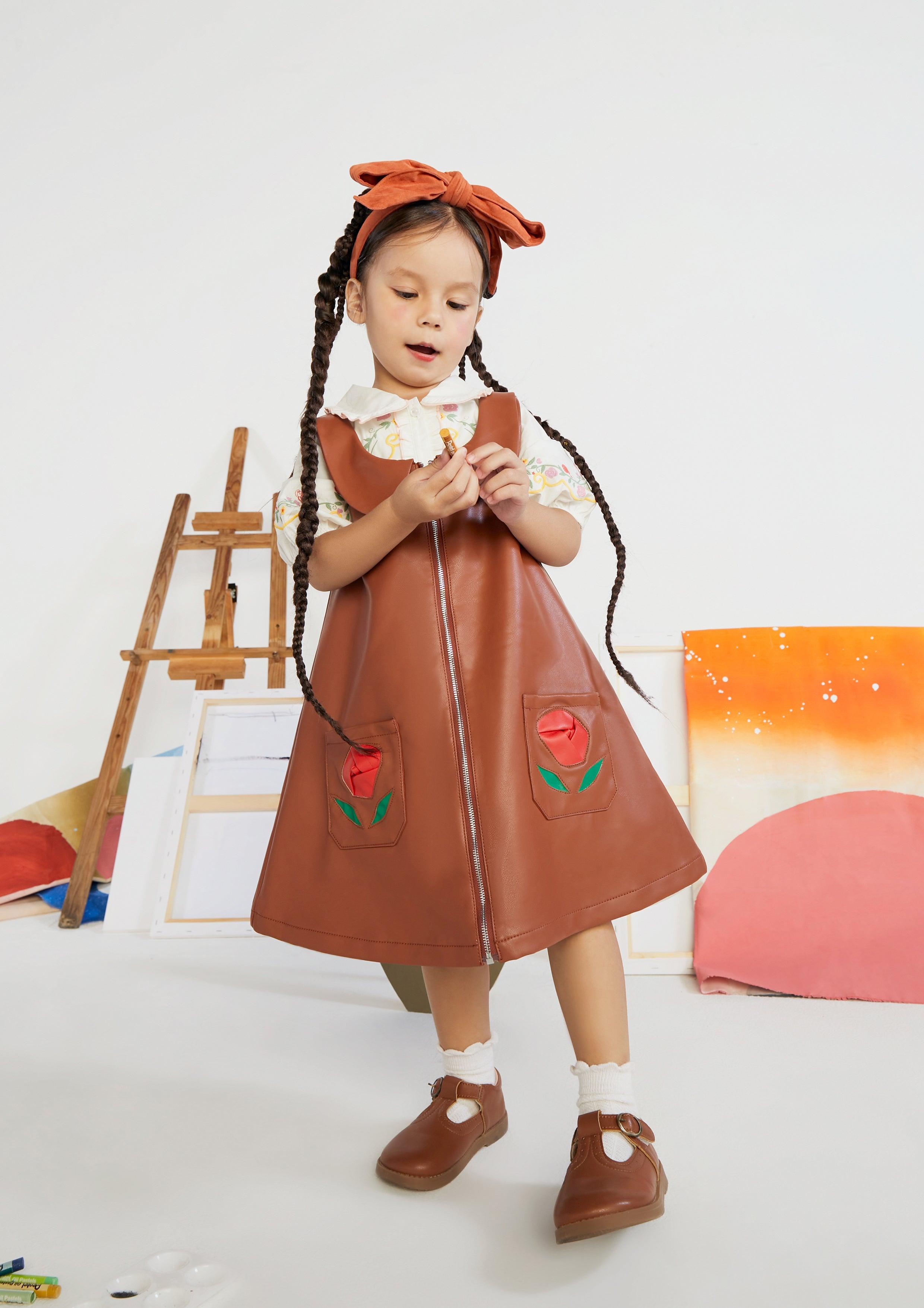 Lost in Museum Flower Embroidered Tent Dress Brown