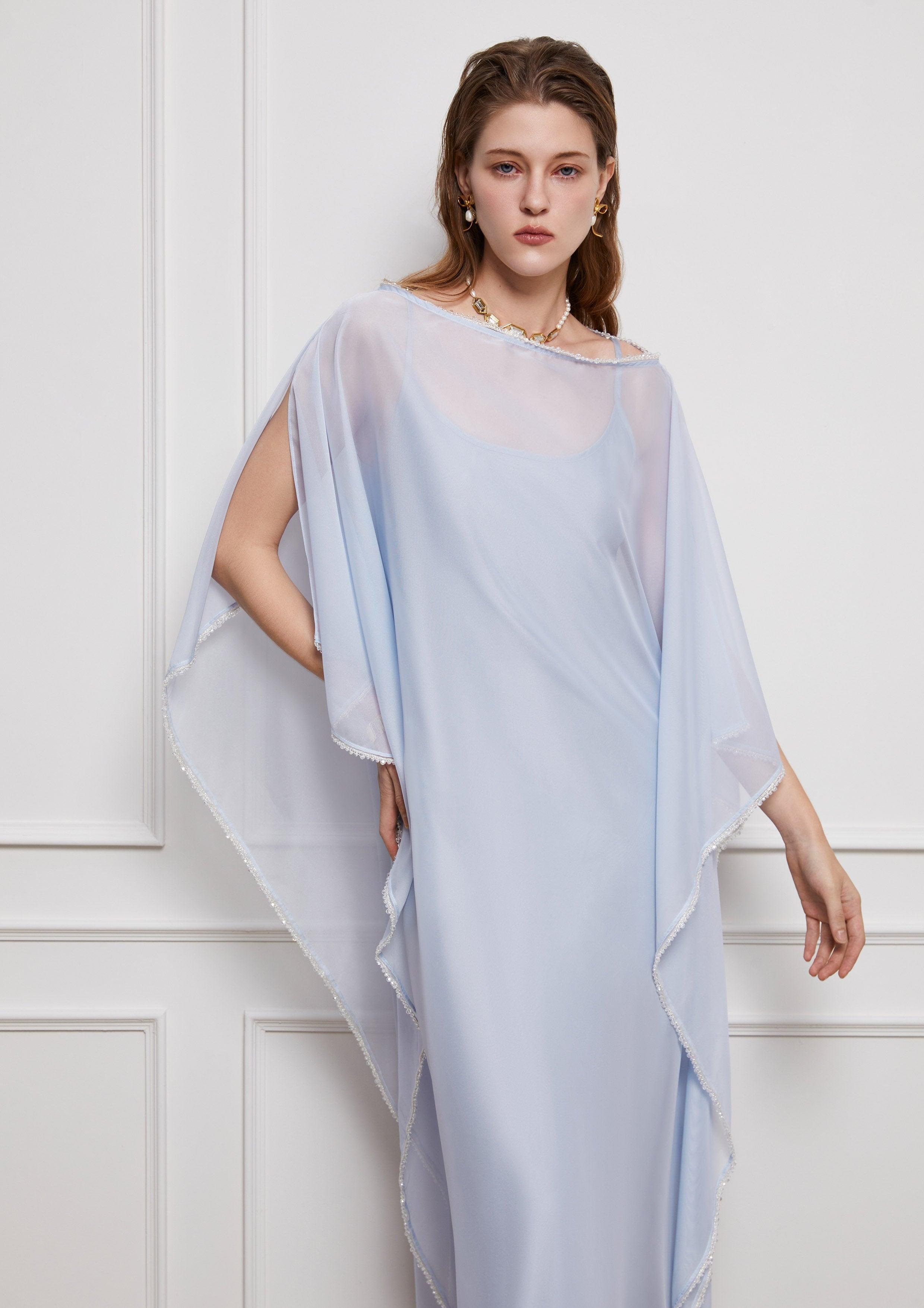 Lost in Museum Sheer Covered Maxi Dress Blue