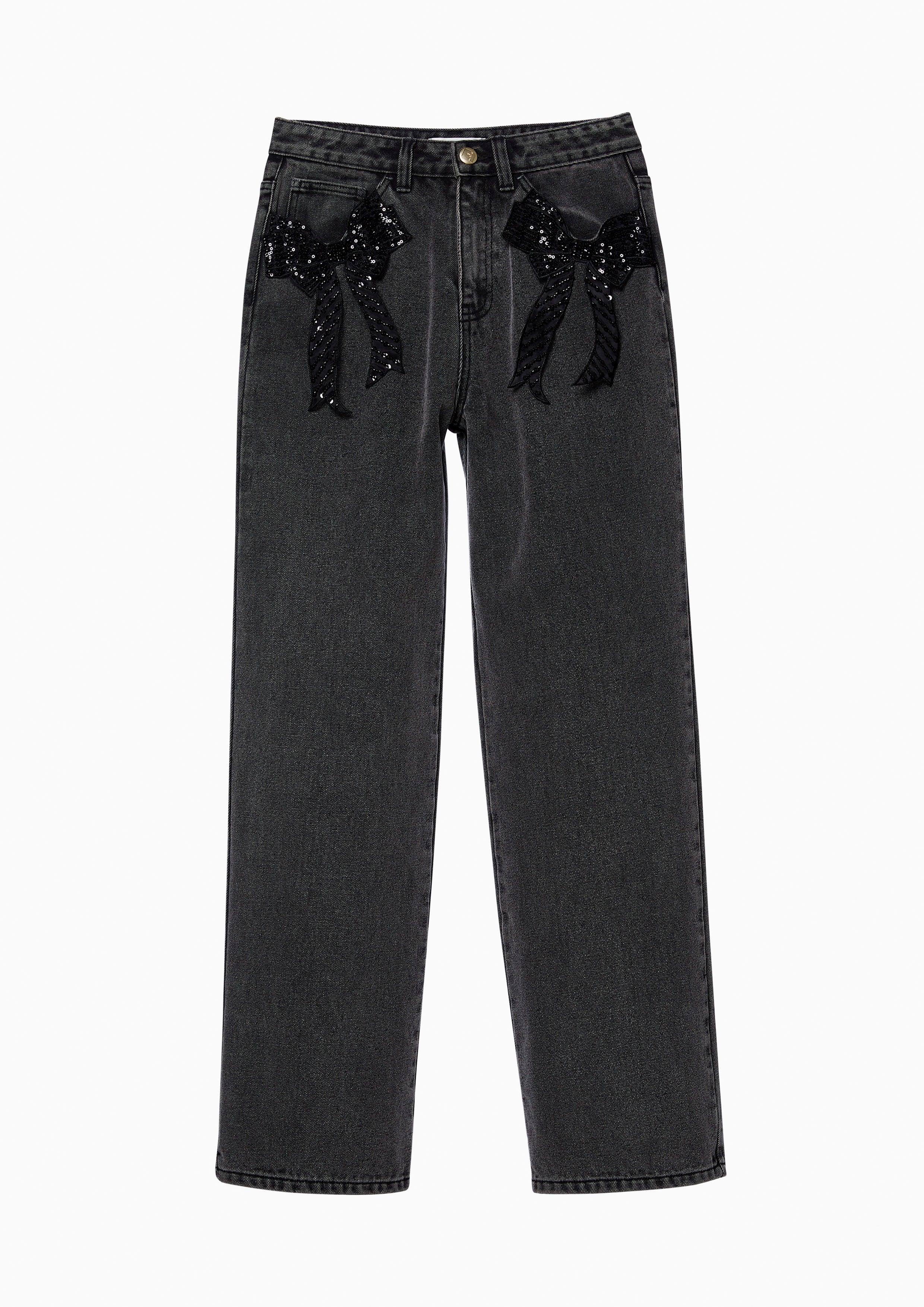 Lost In Museum Sequin Embellished Denim Pants Black