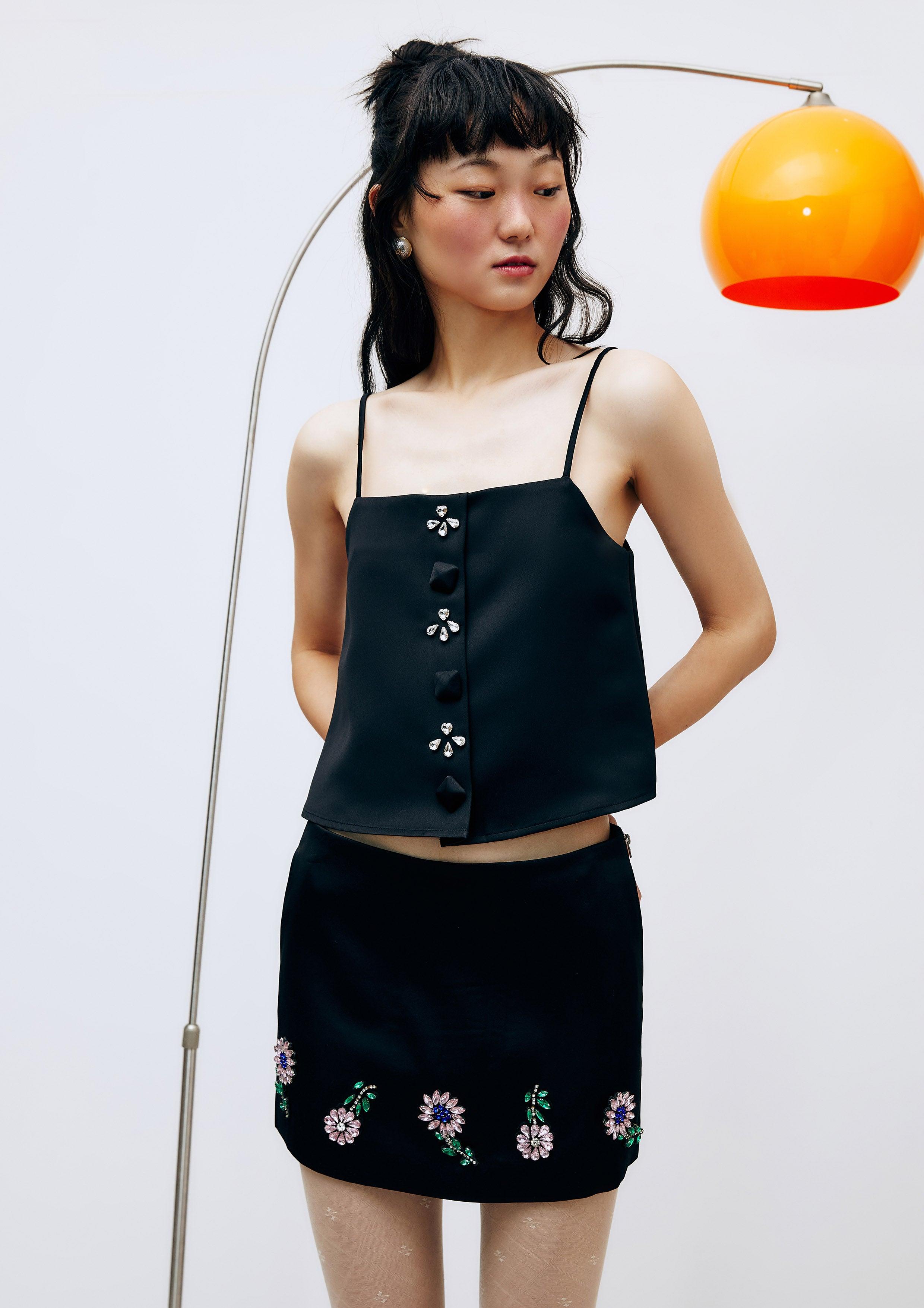 Lost in Museum Crystal Embellished Mini Skirt Black