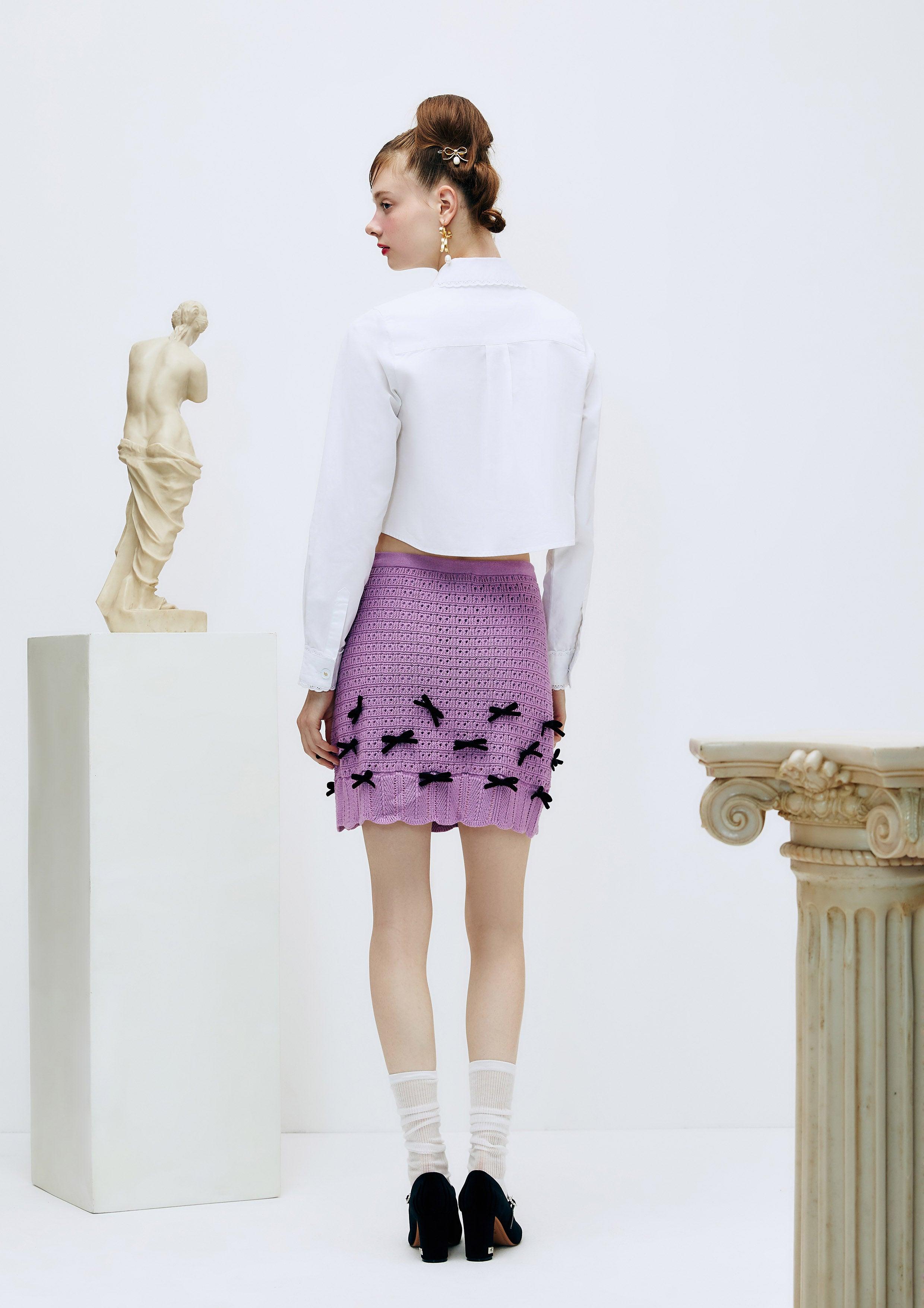 Lost in Museum  Bow Embellished Knitted Skirt Purple