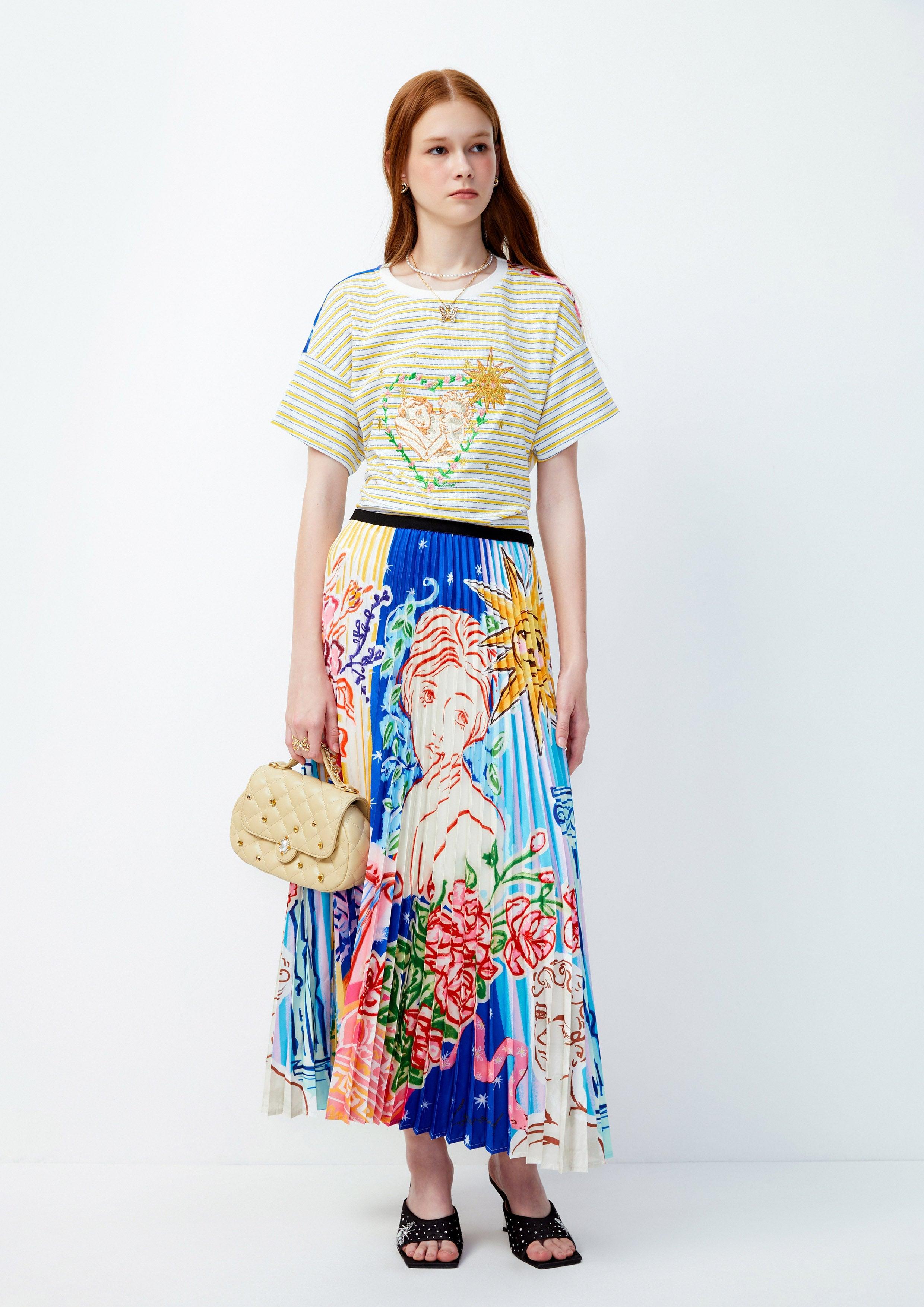 Lost in Museum Elysian Joy Pleated Maxi Skirt Multi Color