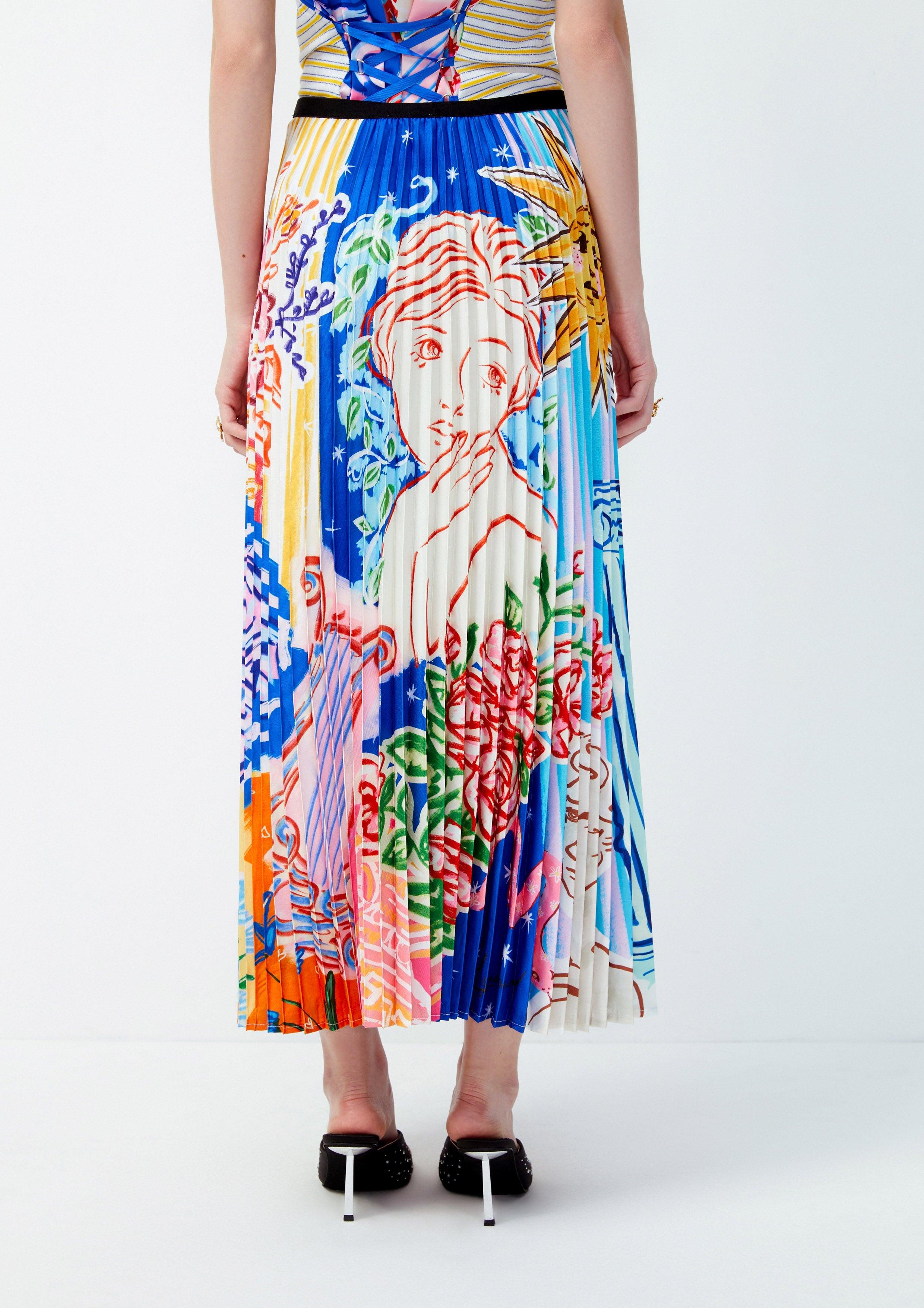 Lost in Museum Elysian Joy Pleated Maxi Skirt Multi Color