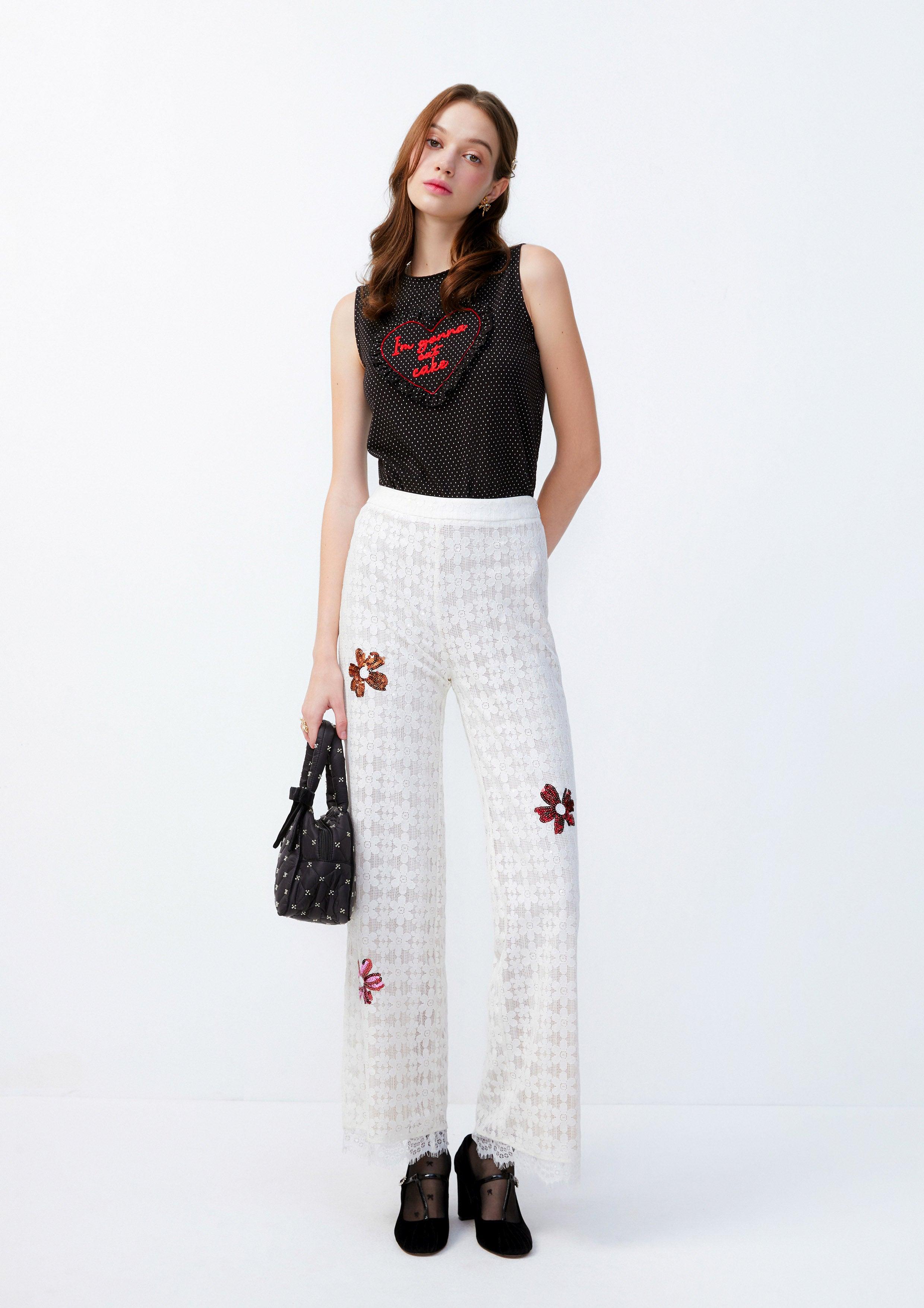 Lost In Museum Floral Embellished Pants White