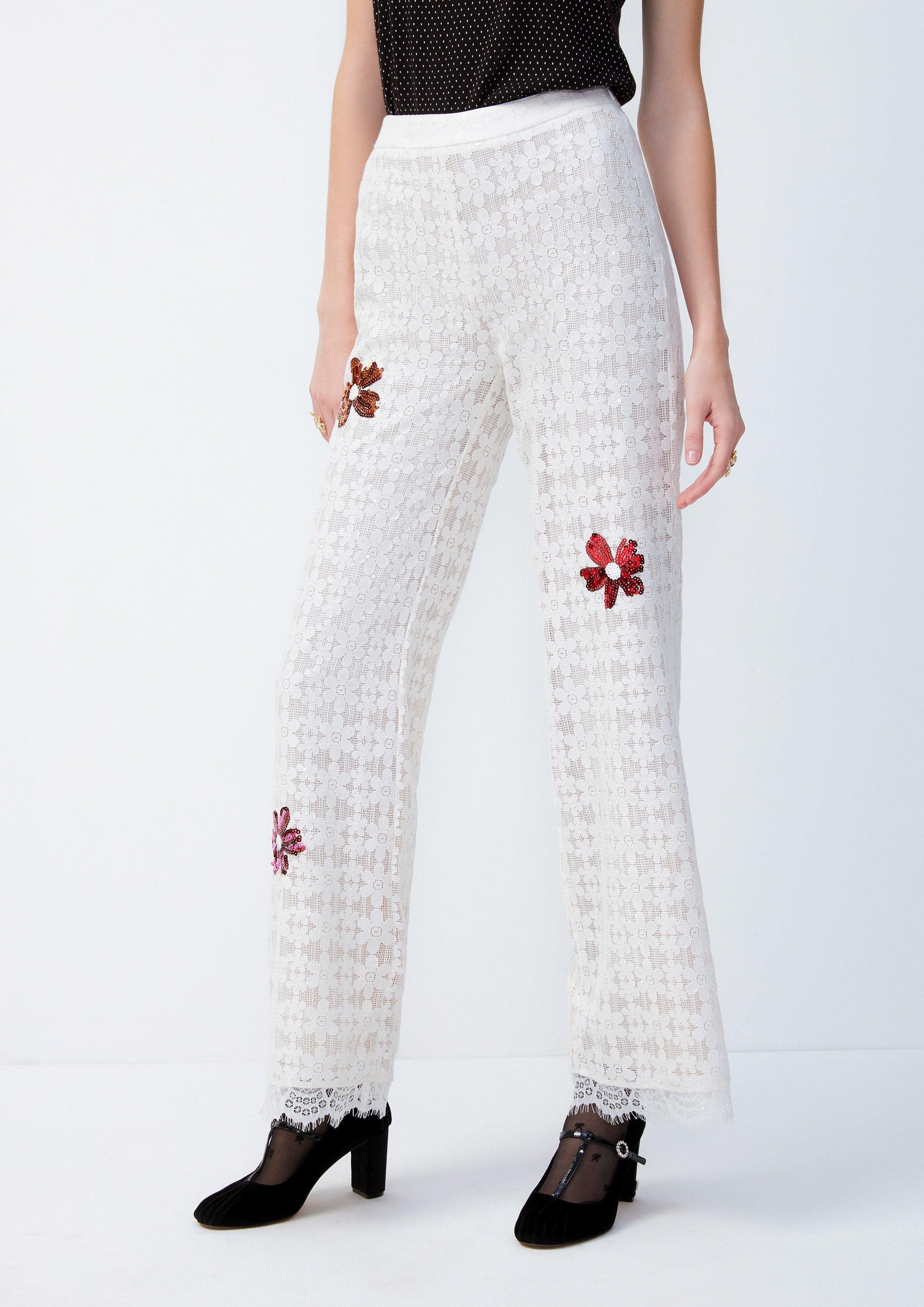 Lost In Museum Floral Embellished Pants White