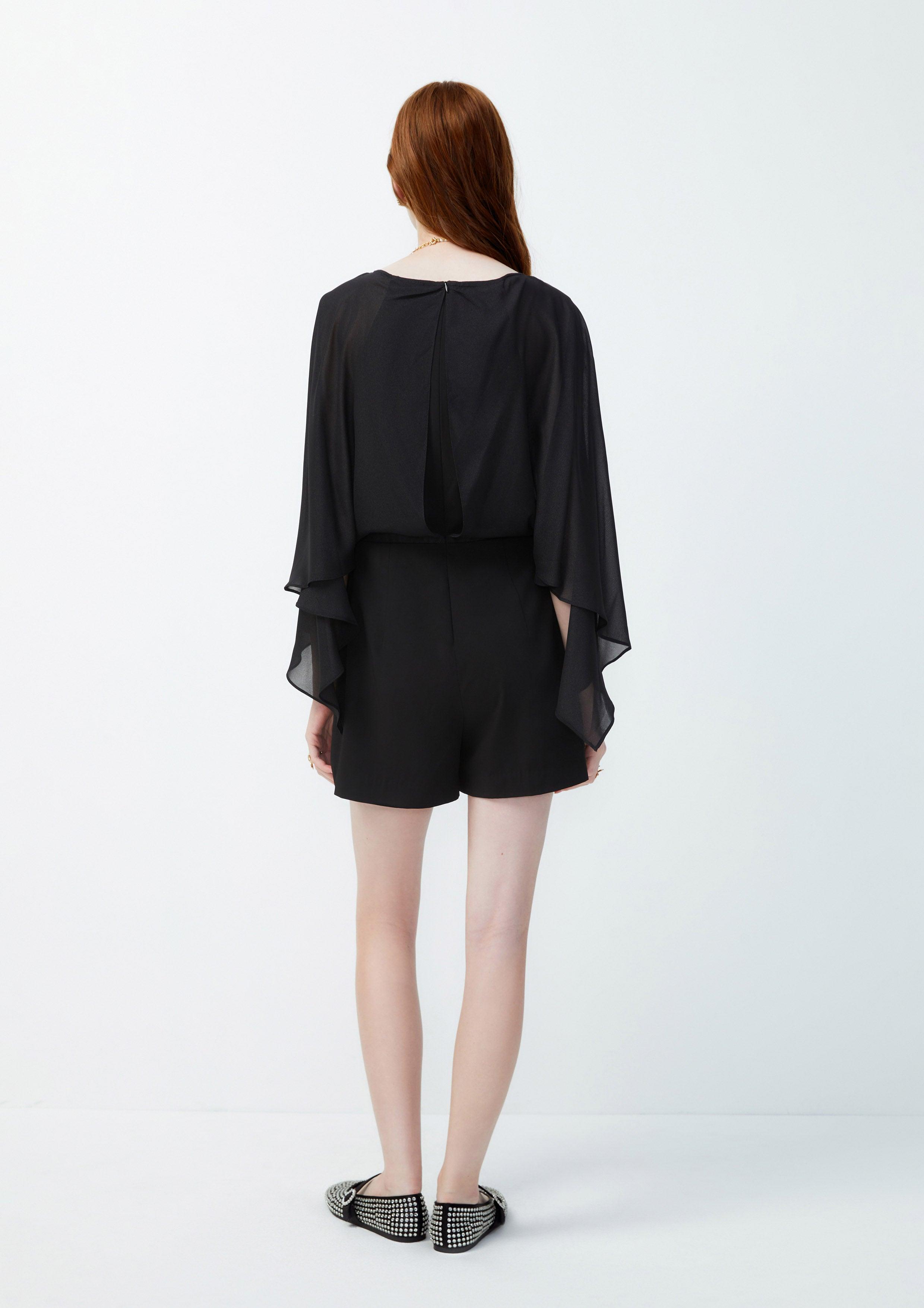 Lost in Museum Draped Sheer Sleeves Mini Dress Black