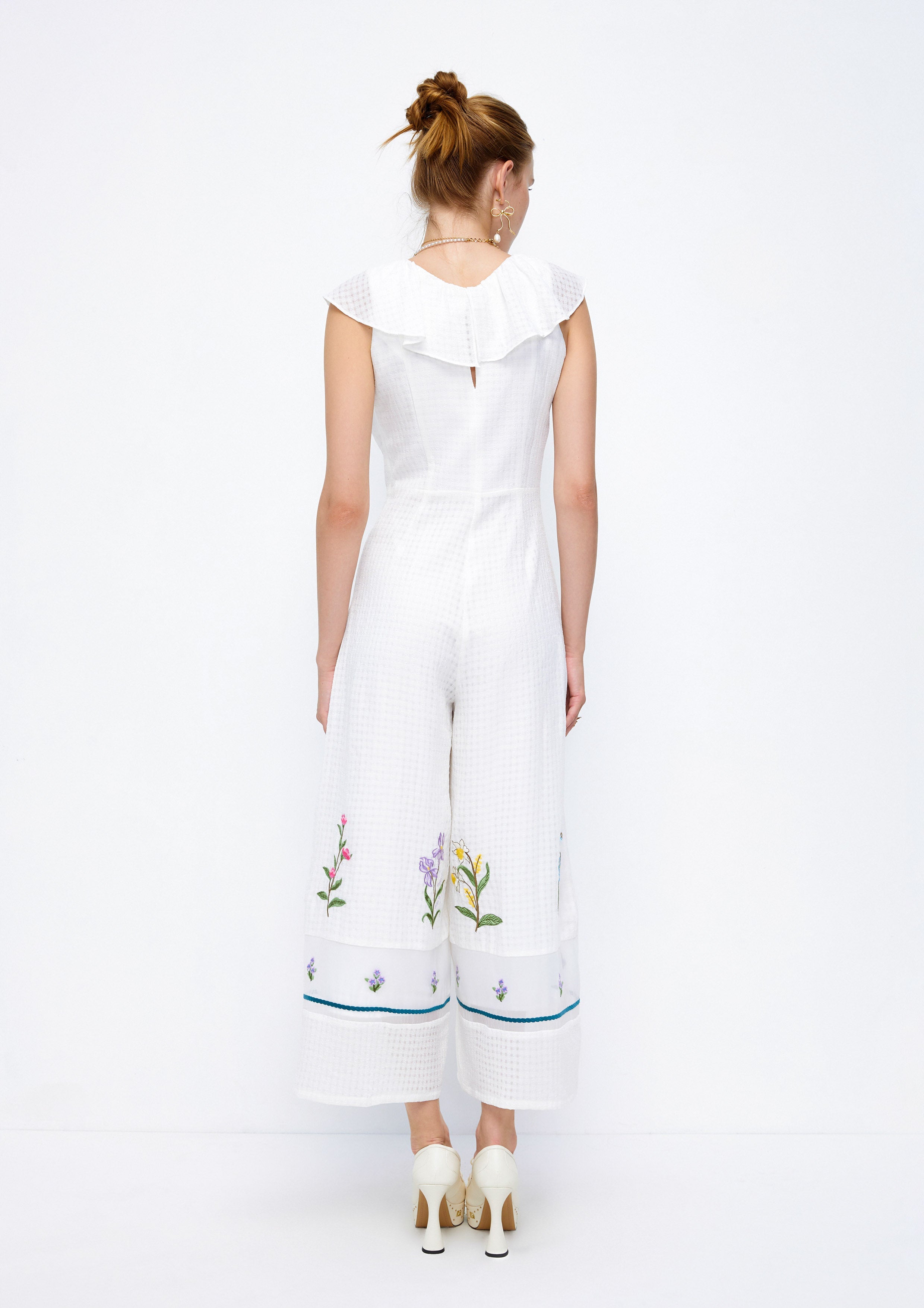 Ruffle Floral Embroidered Jumpsuit Lost In Museum Collection