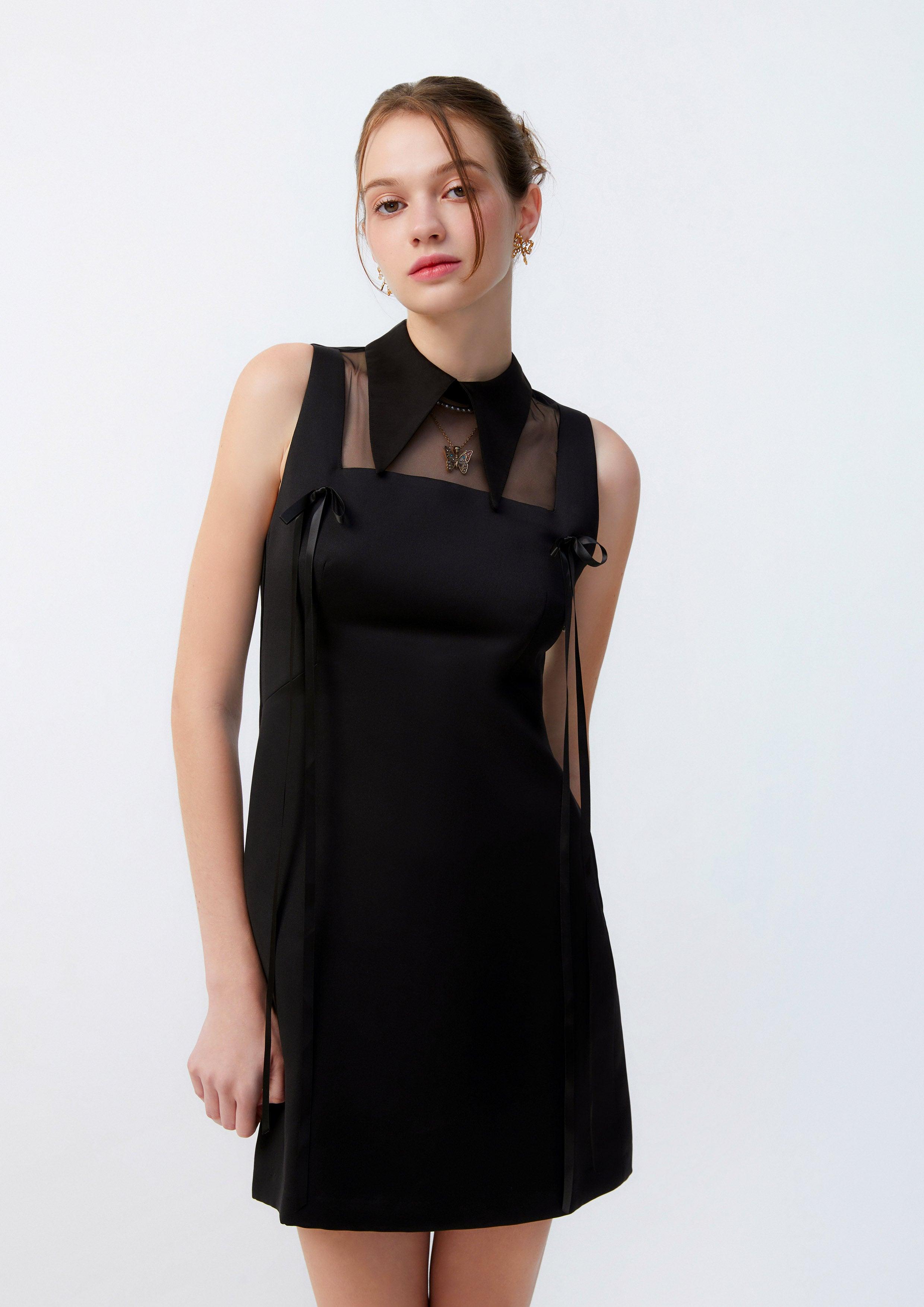 Lost in Museum  Sleeveless Bow Trim Dress Black