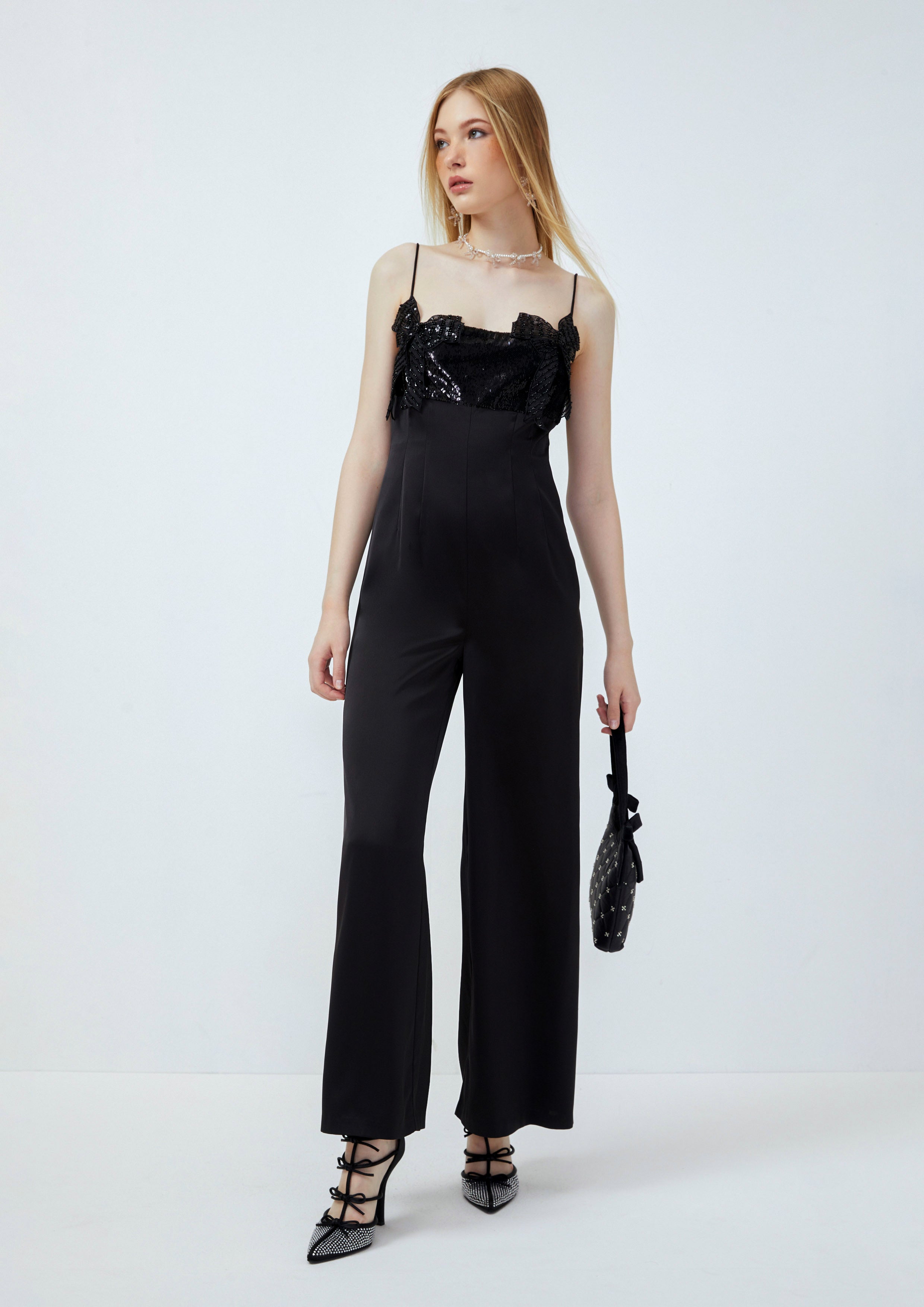 Bow Trim Spaghetti Strap Jumpsuit Lost In Museum Collection