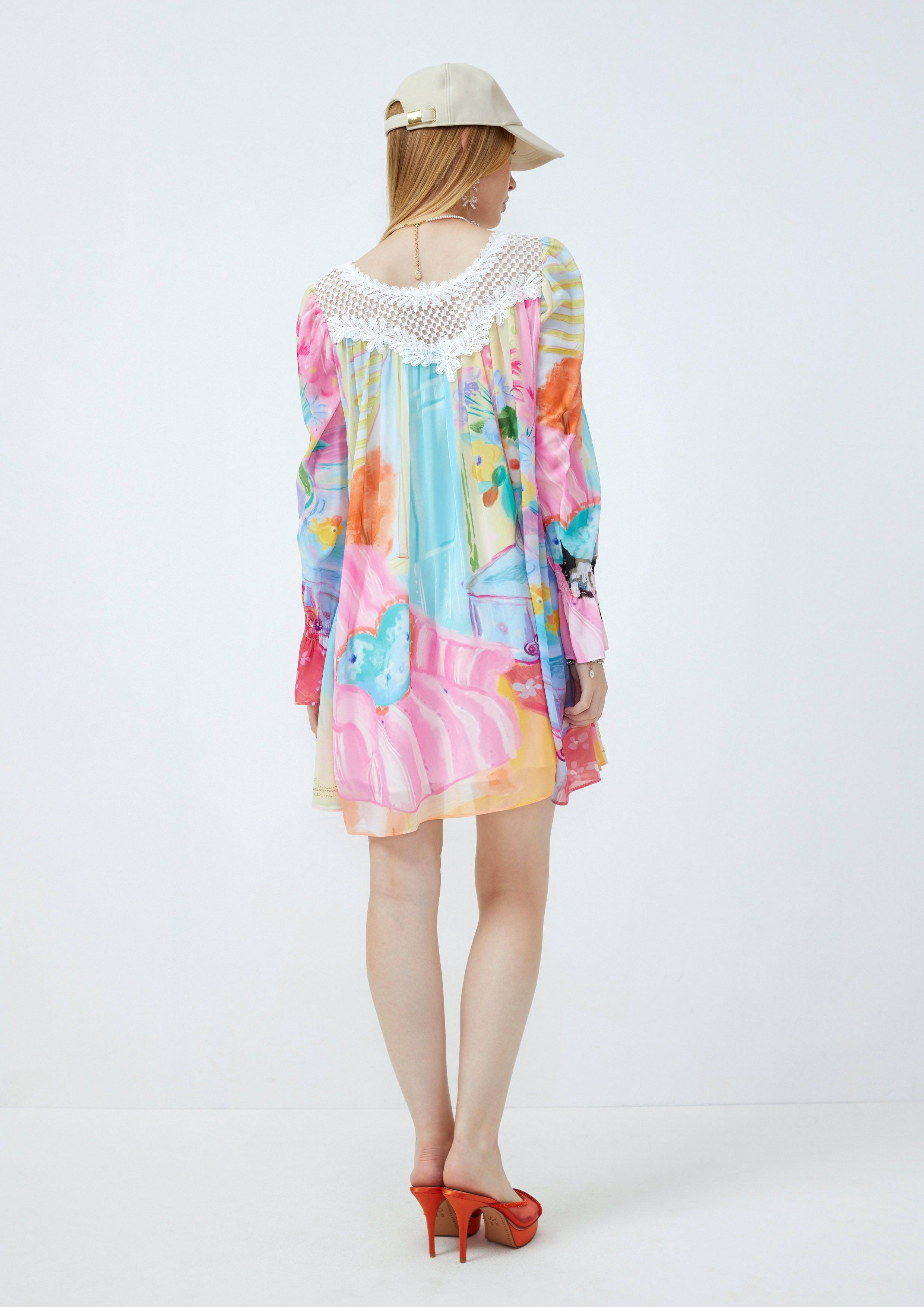 Lost In Museum Print Flowy Dress Multi Color