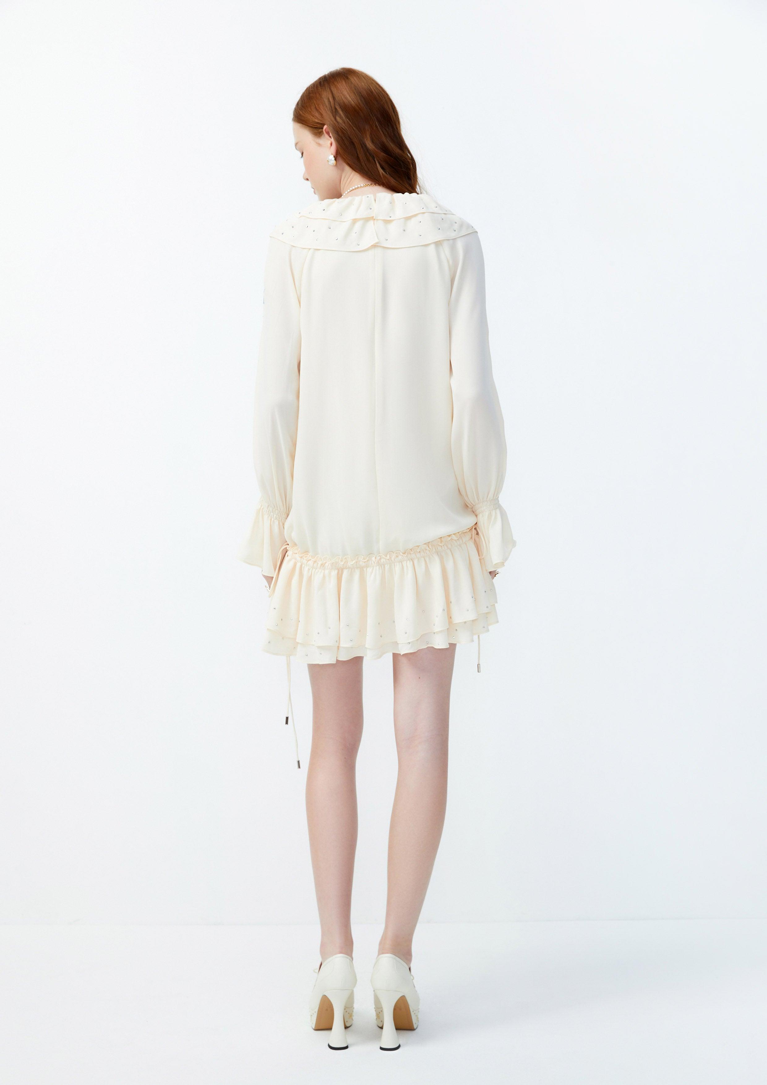 Lost In Museum Flare Trim Skirt Embroideries Dress Cream