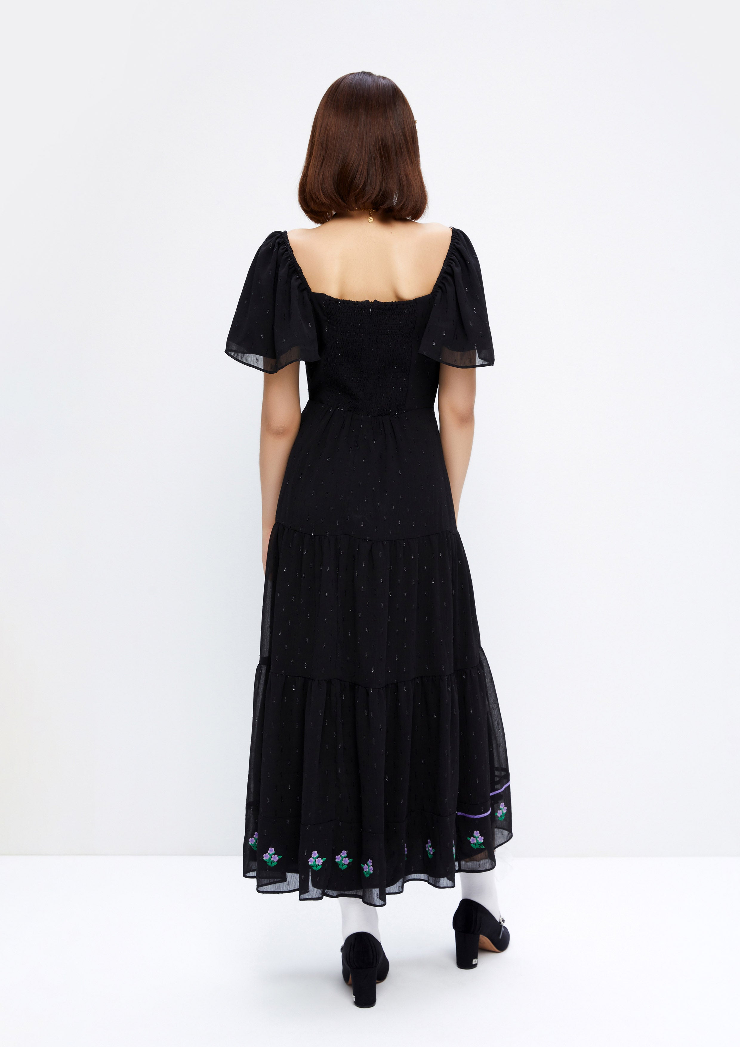 Floral Sequin Puffed Sleeve Maxi Dress Lost In Museum Collection