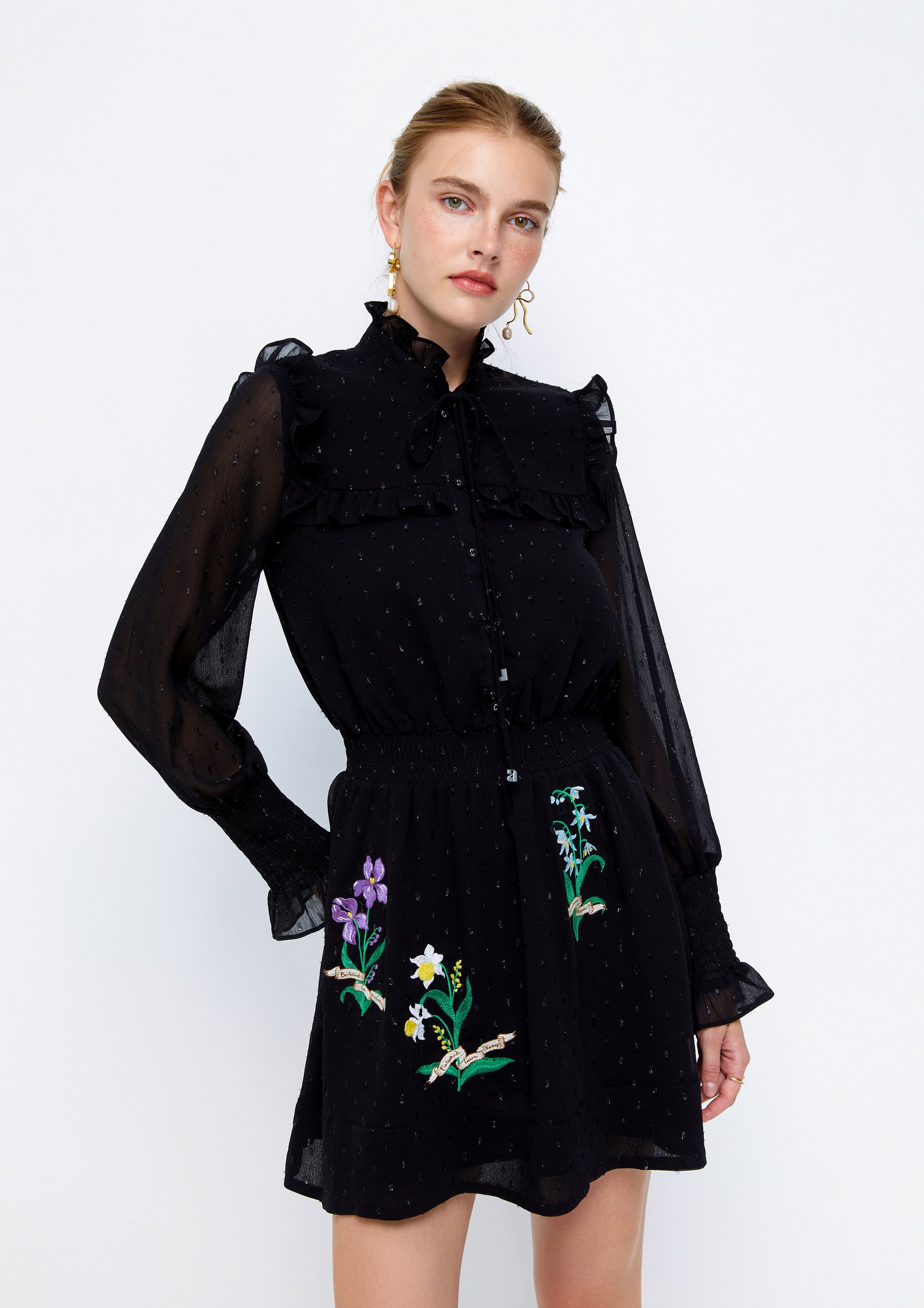 Floral Sequin Long Sleeve Mini Dress Lost In Museum Collection