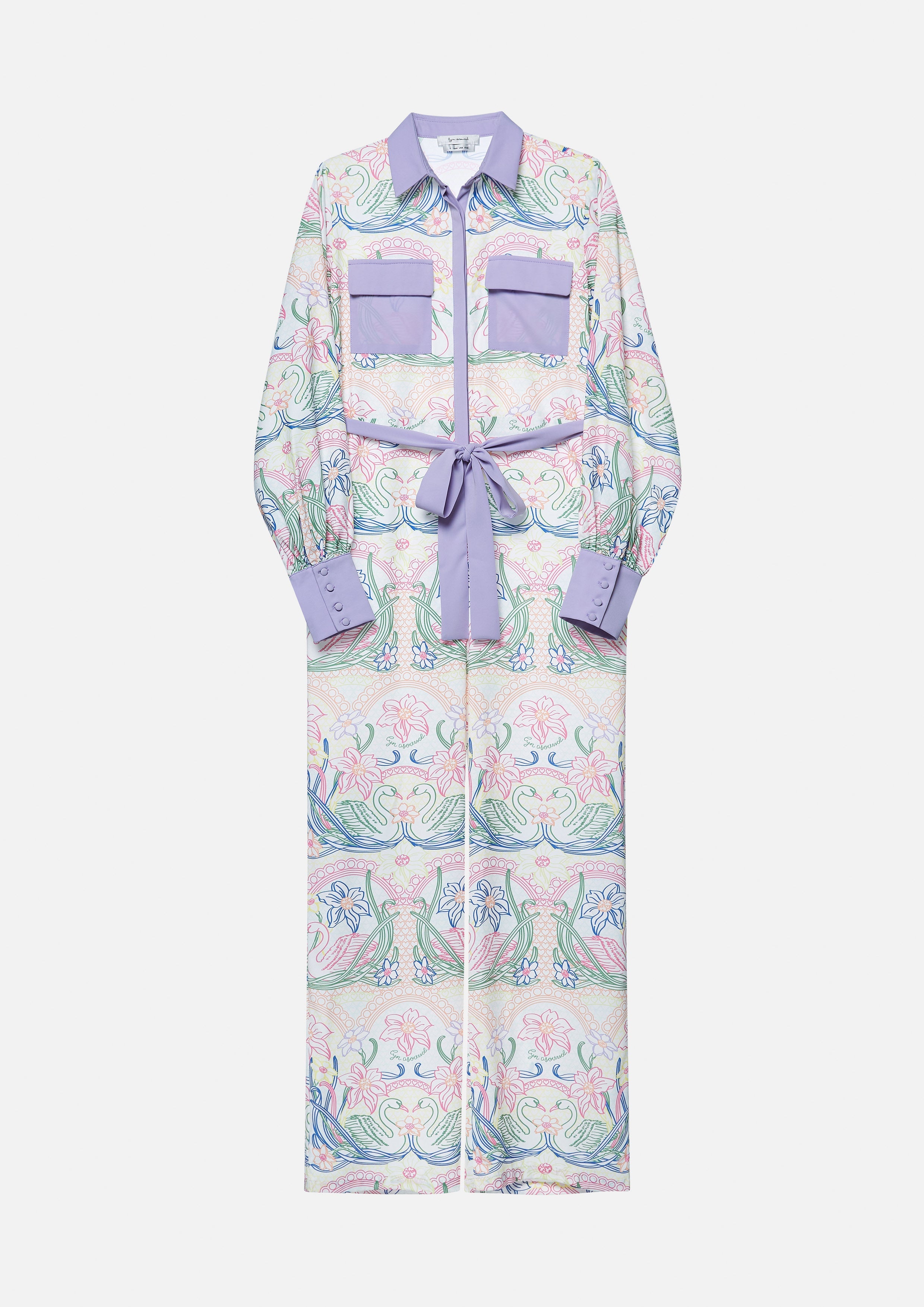 Swans and Floral Printed Long Sleeve Jumpsuit Lost In Museum Collection